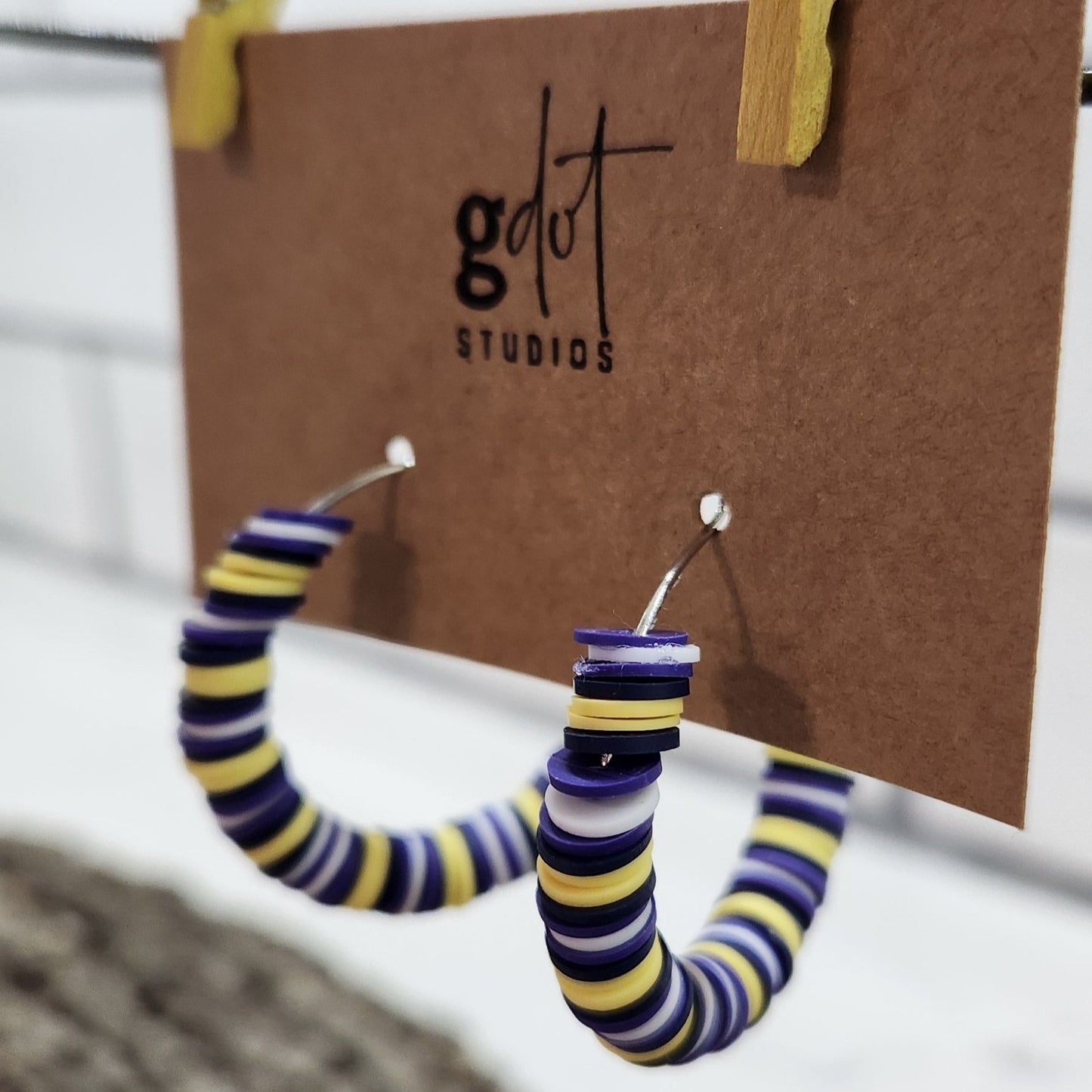 Hoop Earrings Blue, Yellow, White Vinyl Beads