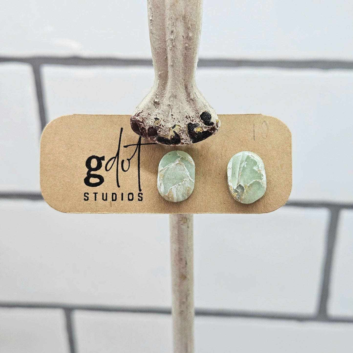 Spring Sage Marble Earring Collection; Green & Gold Dangle Earrings; Lightweight Jewelry