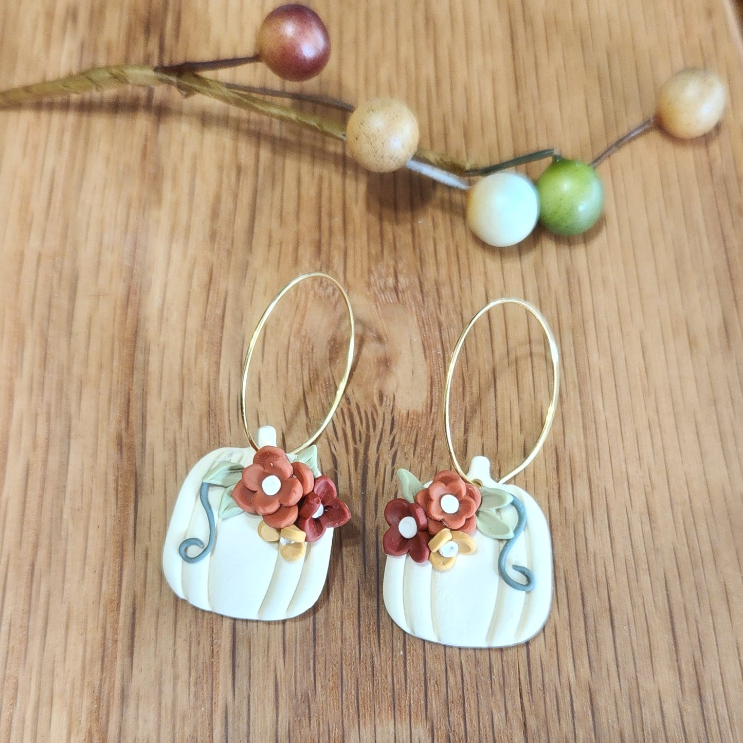 Fall Pumpkin Earrings; White Pumpkin Jewelry; Autumn Accessories; Embellished Pumpkin