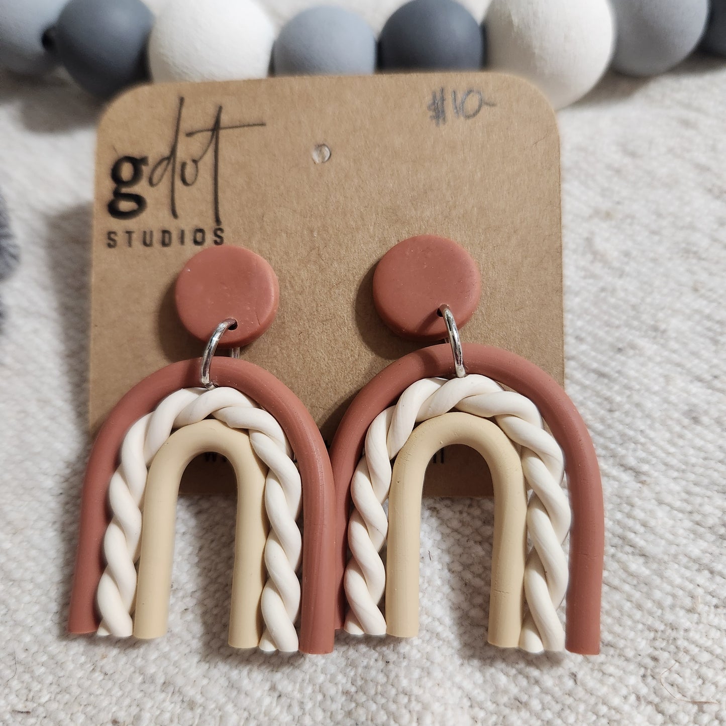 Polymer Clay Twisted Rainbow Earrings; Neutral Accessories; Unique Jewelry