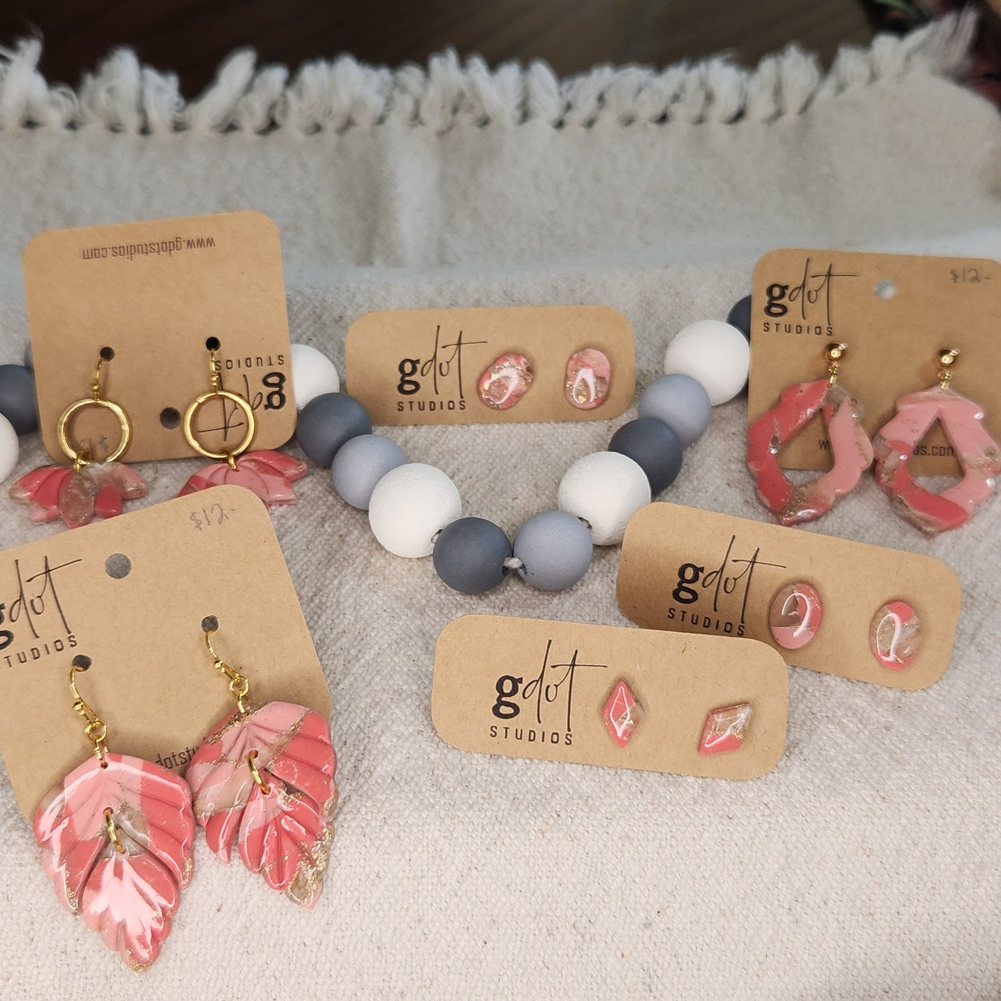 Polymer Clay Coral & Gold Marble Earring Collection; Unique Accessories; Statement Jewelry