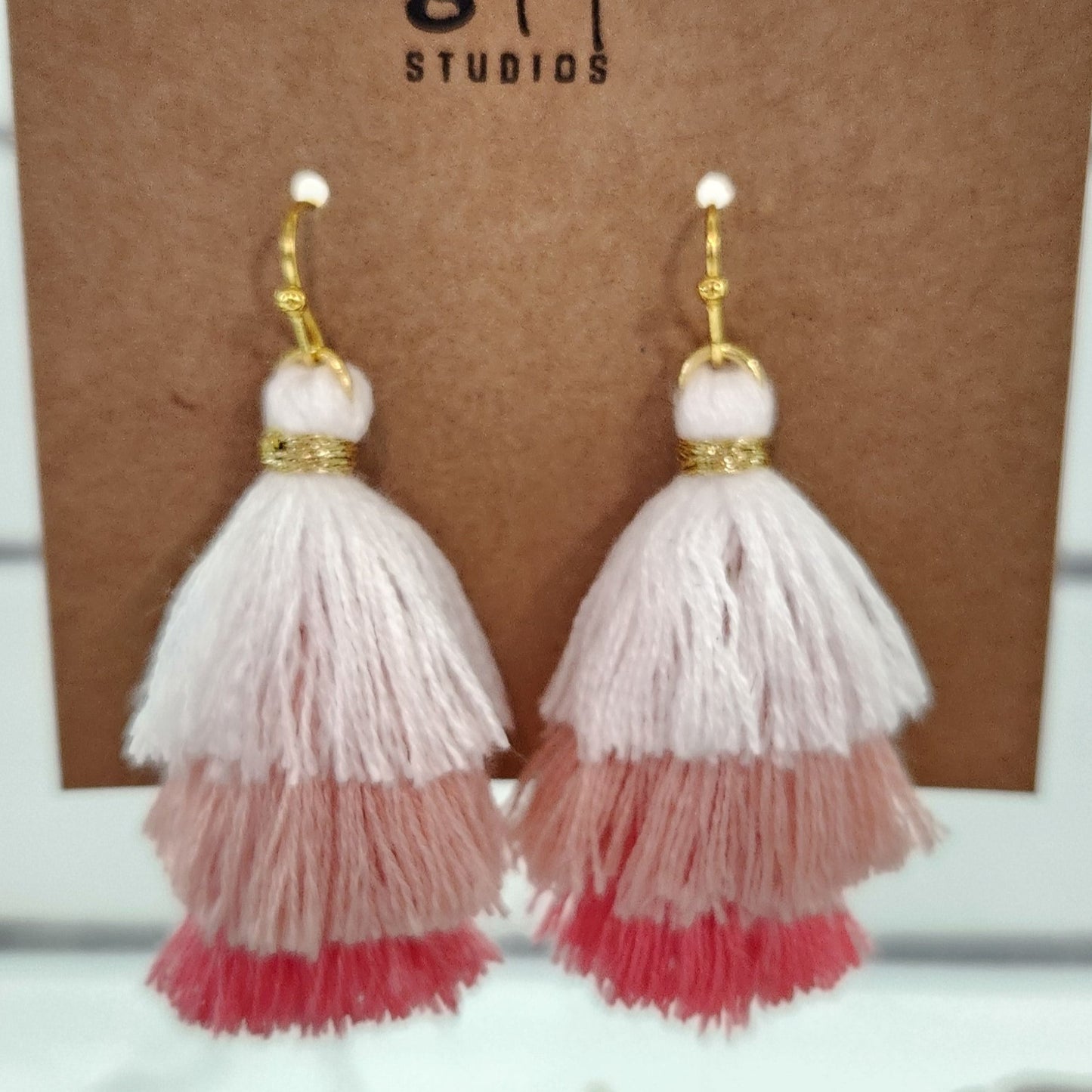 Pink Tiered Tassel Earrings