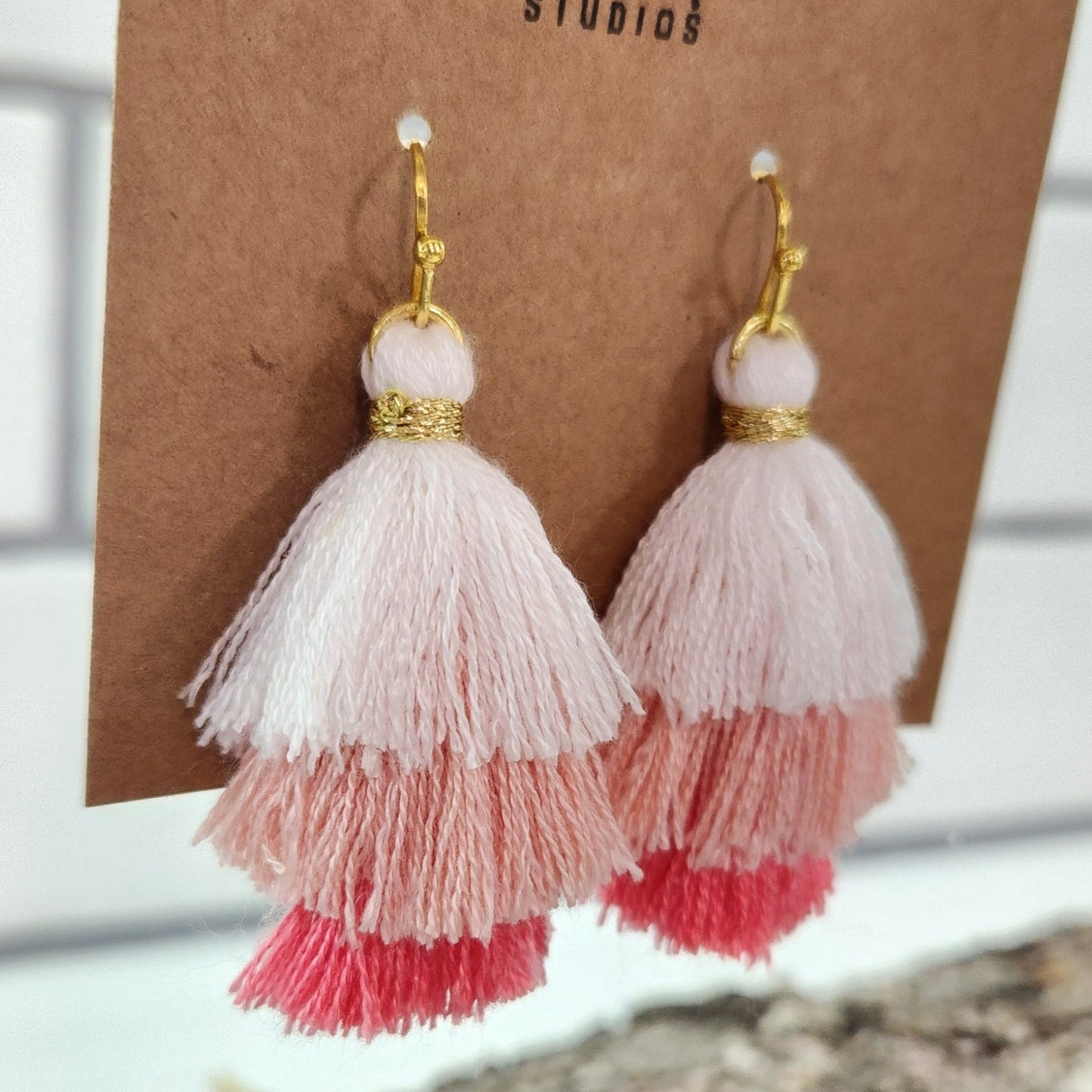 Pink Tiered Tassel Earrings