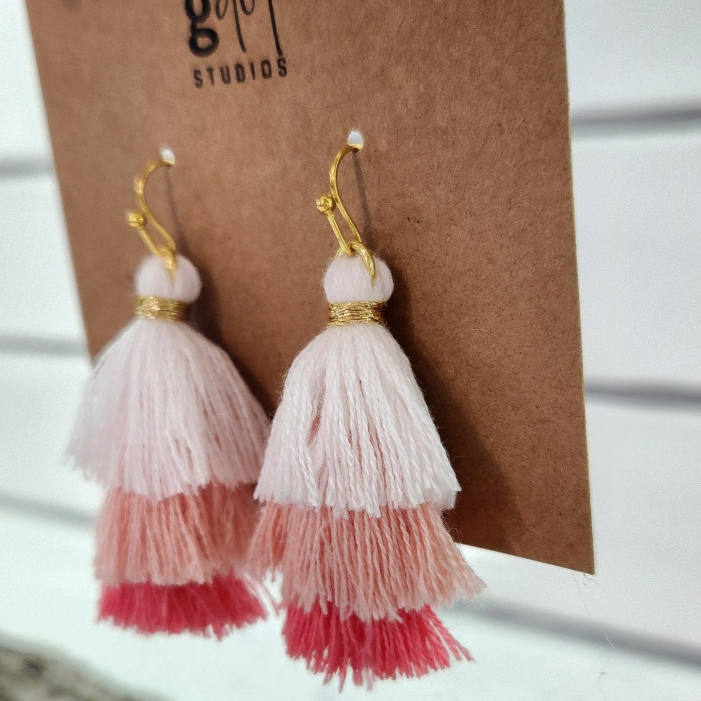 Pink Tiered Tassel Earrings