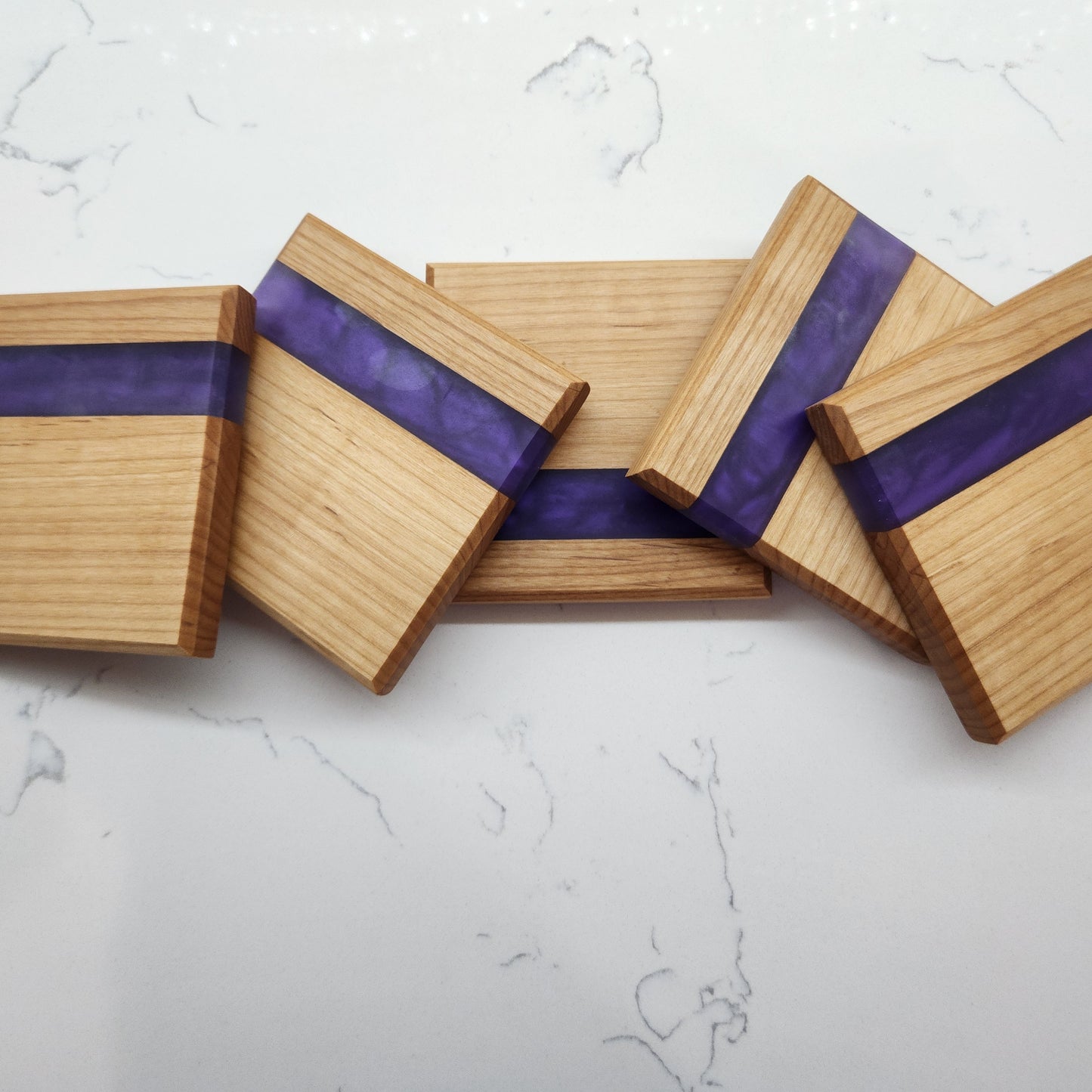 Wood & Purple Epoxy Coaster Set