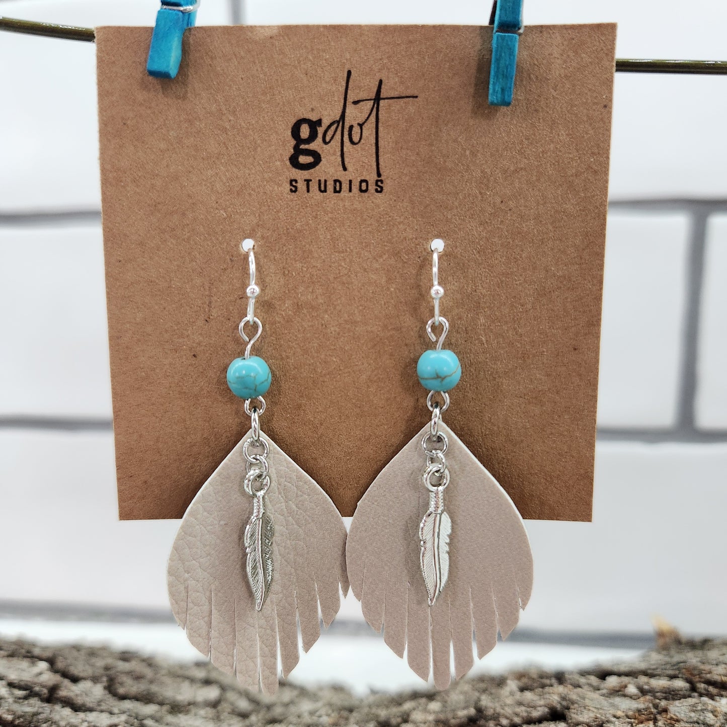 Faux Leather Fringe Earrings with Bead & Charm