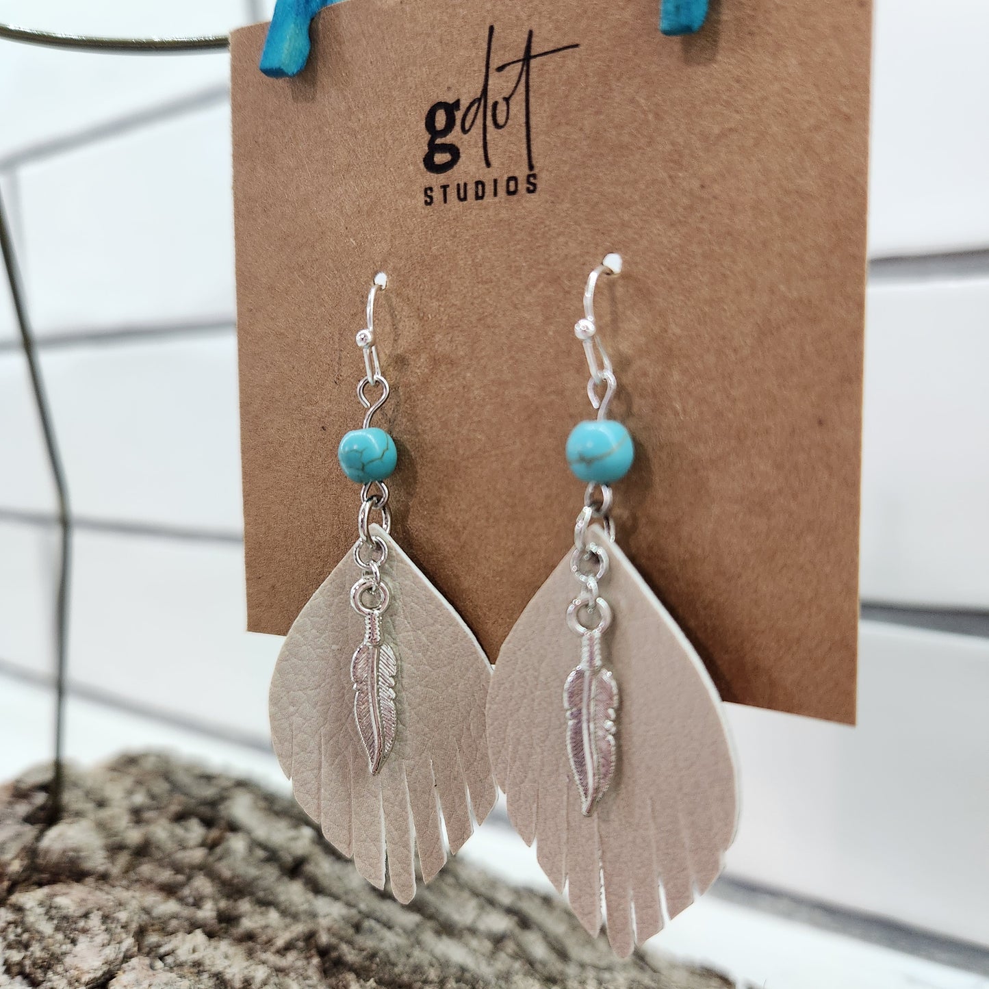 Faux Leather Fringe Earrings with Bead & Charm