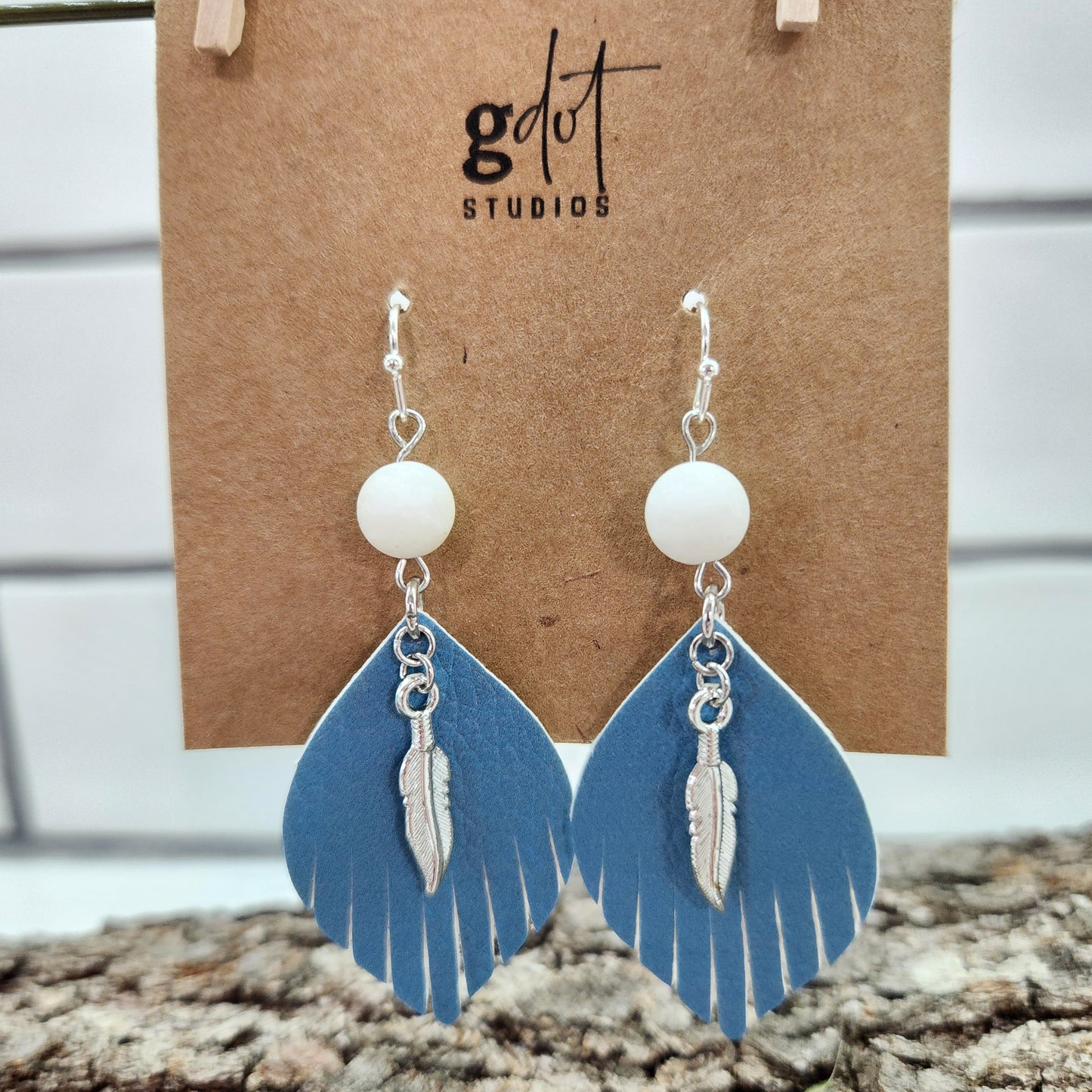 Faux Leather Fringe Earrings with Bead & Charm