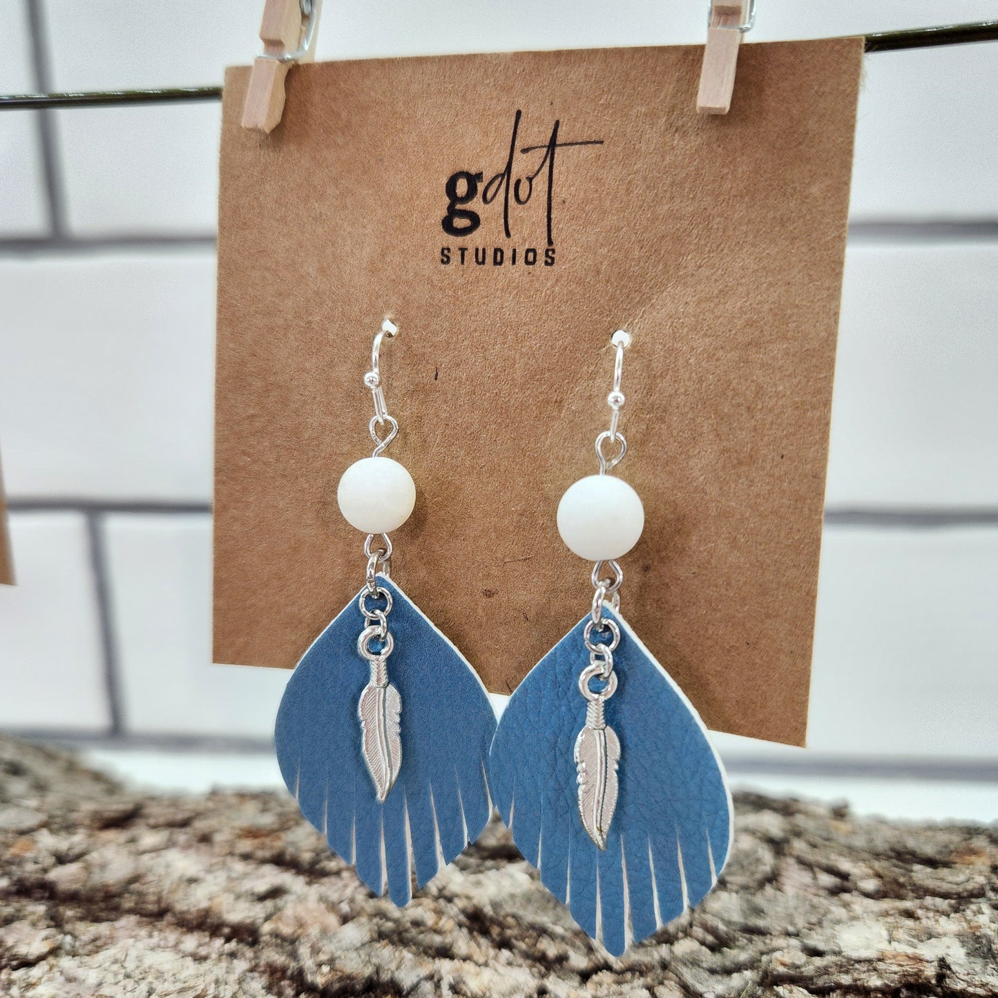 Faux Leather Fringe Earrings with Bead & Charm