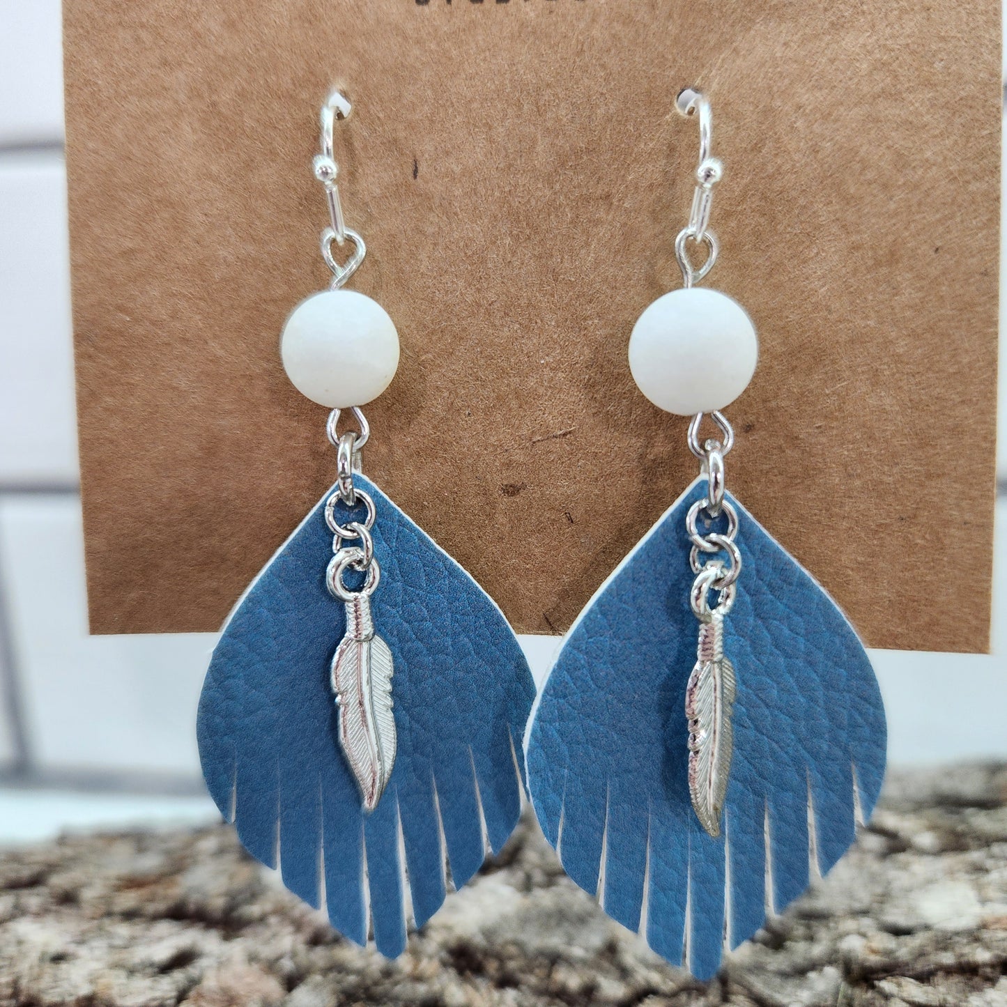 Faux Leather Fringe Earrings with Bead & Charm