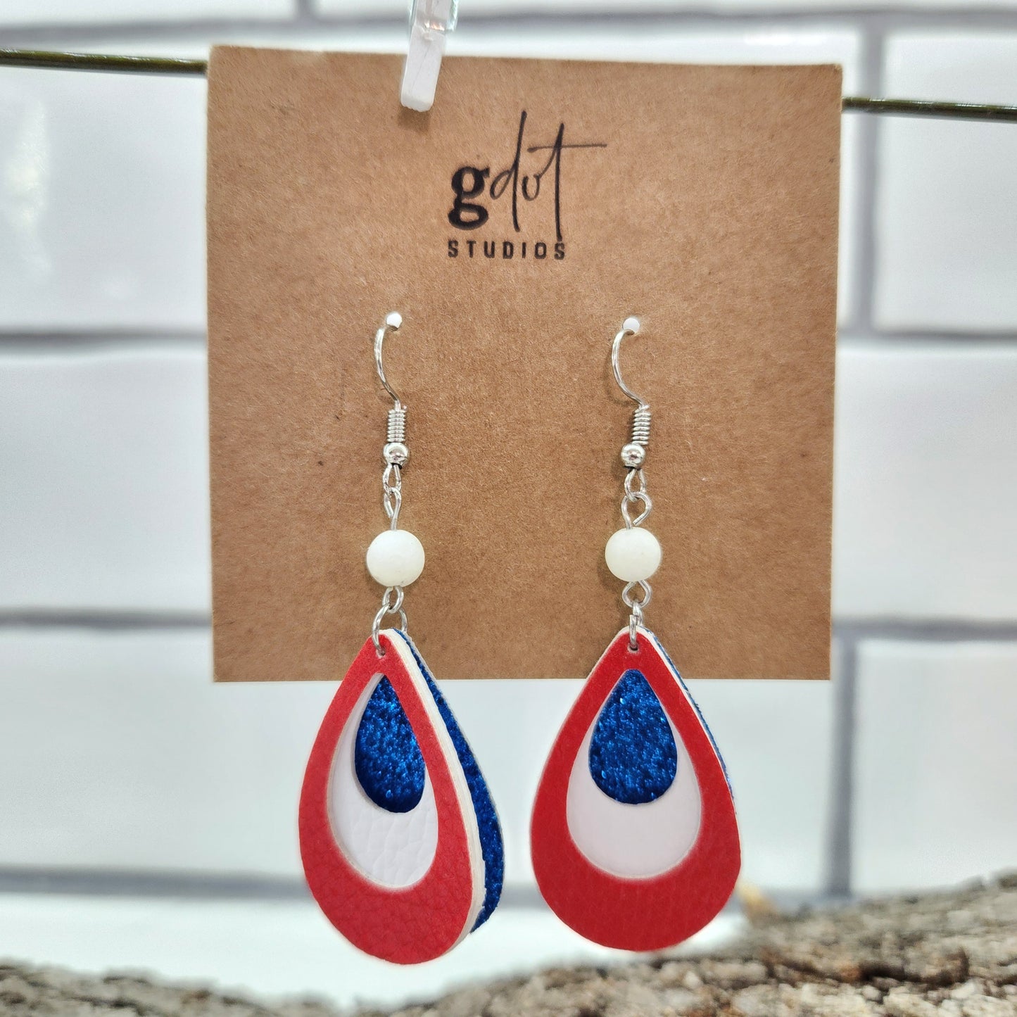 Patriotic Layered Teardrop Faux Leather Earrings