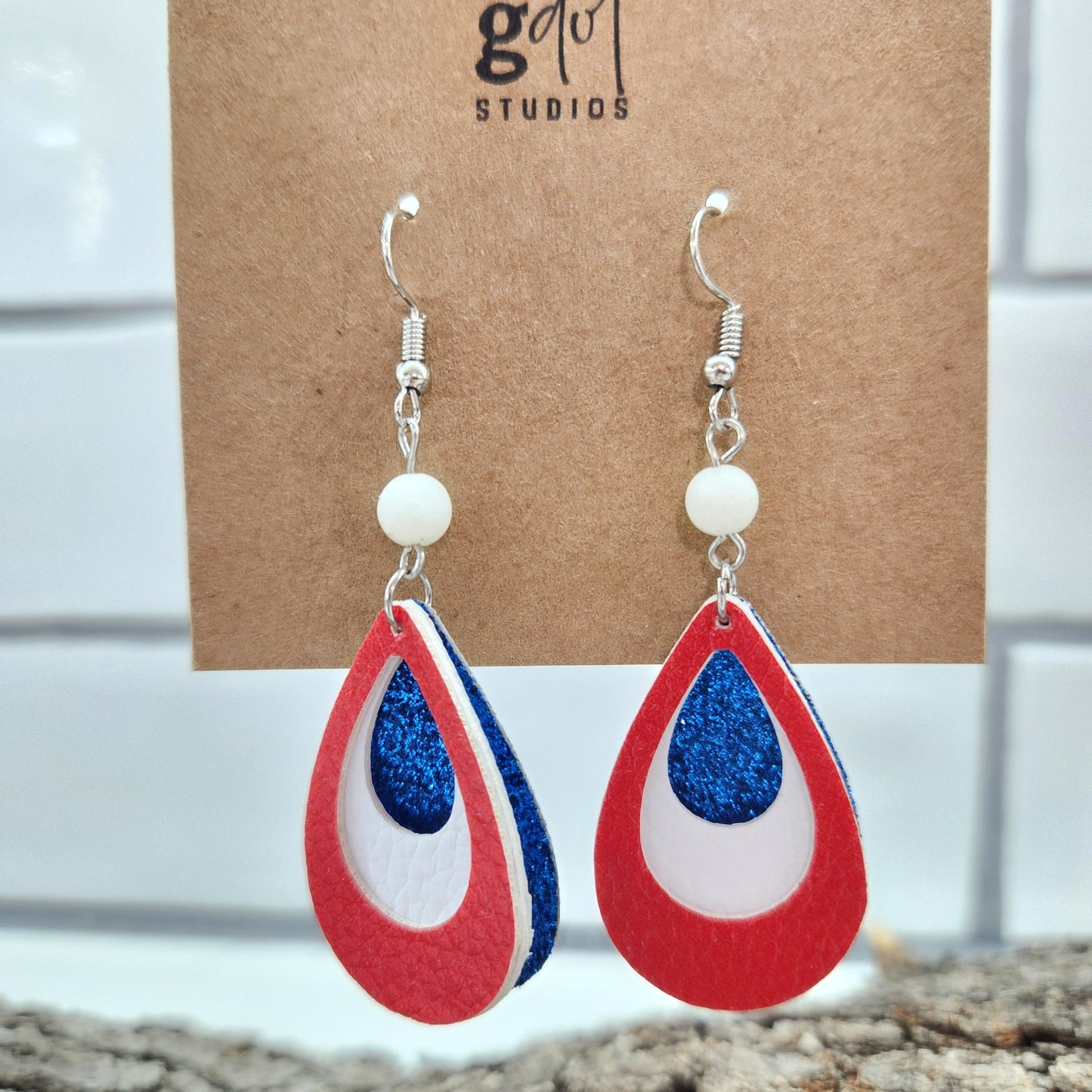 Patriotic Layered Teardrop Faux Leather Earrings