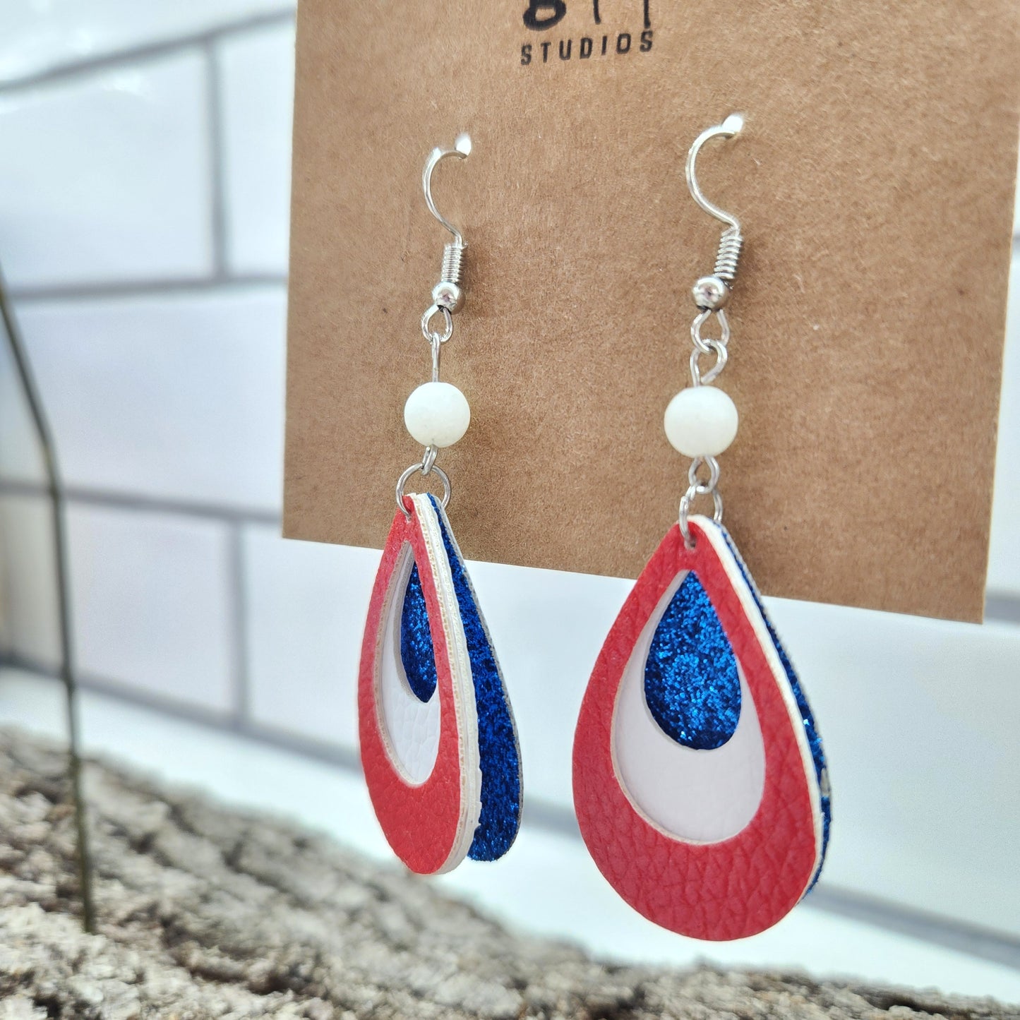 Patriotic Layered Teardrop Faux Leather Earrings