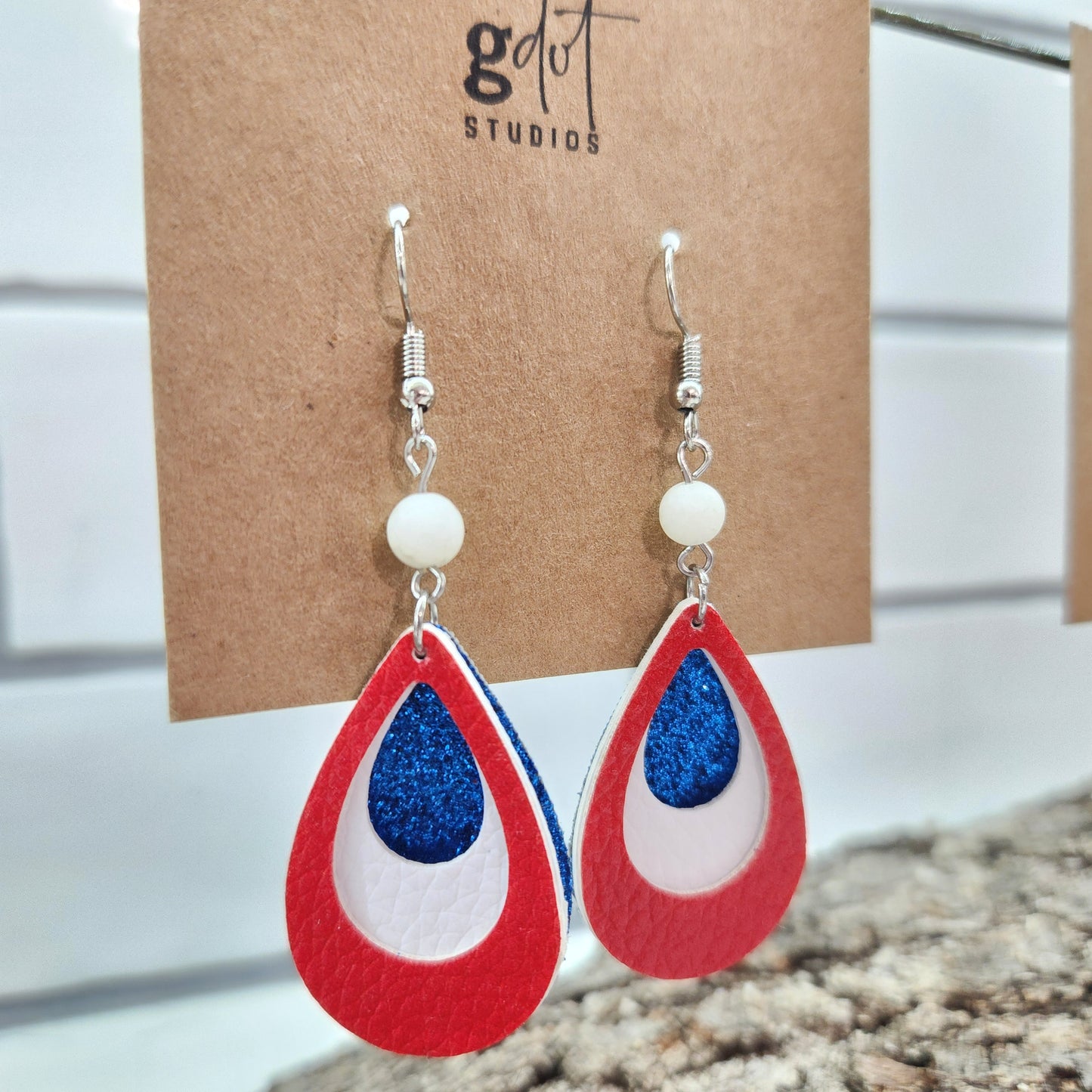 Patriotic Layered Teardrop Faux Leather Earrings