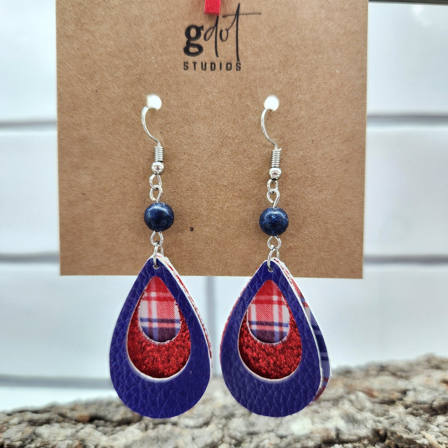 Patriotic Layered Teardrop Faux Leather Earrings