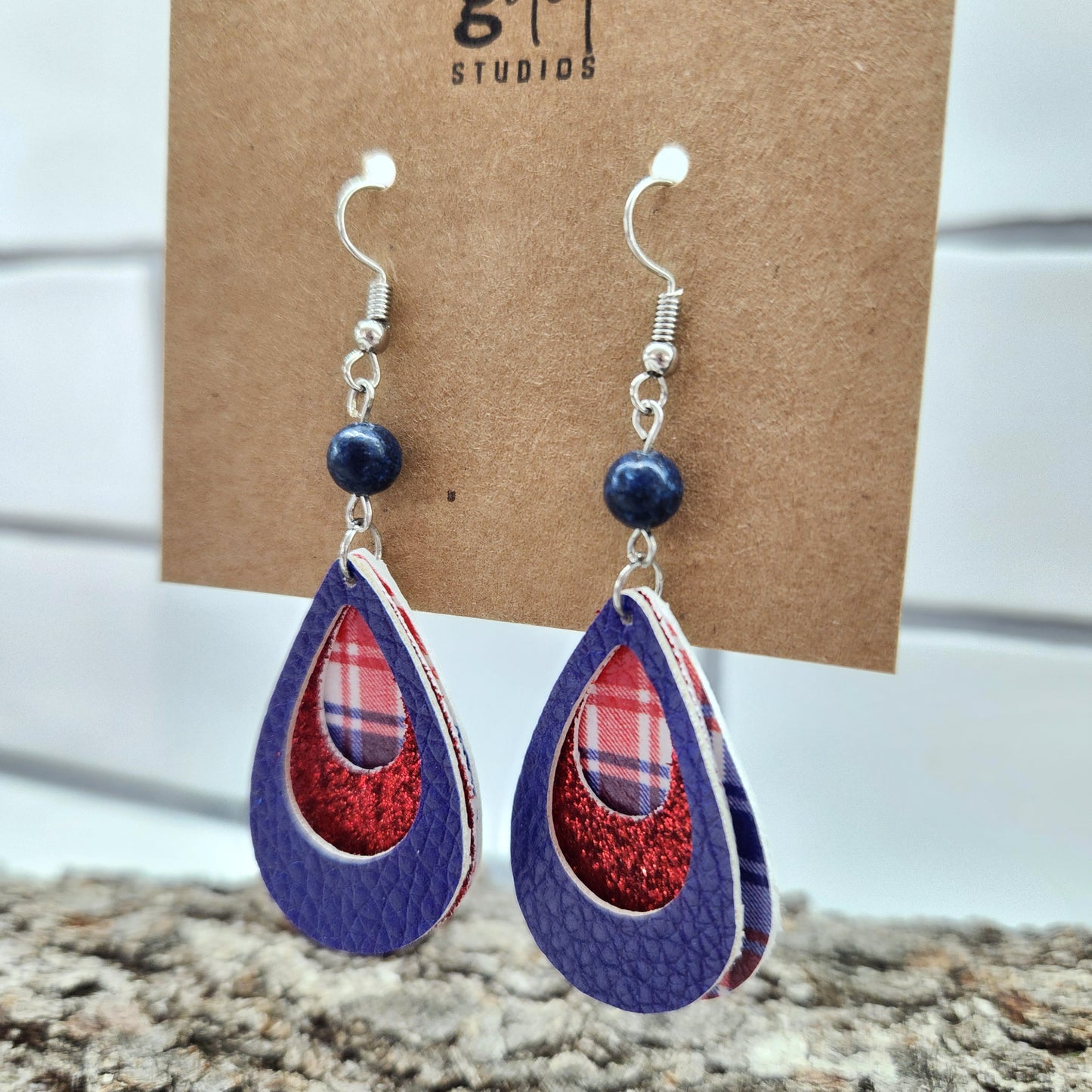 Patriotic Layered Teardrop Faux Leather Earrings