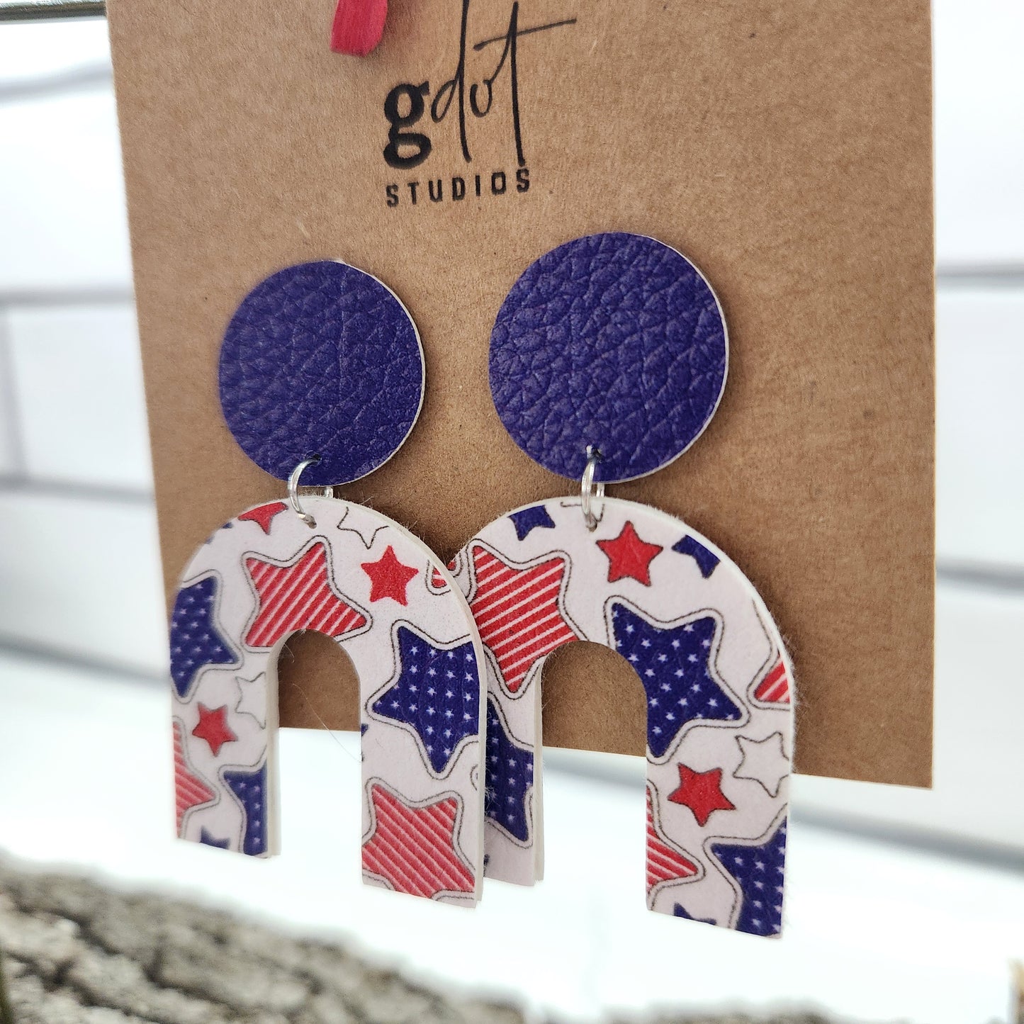 Patriotic Circle Arch Faux Leather Earrings