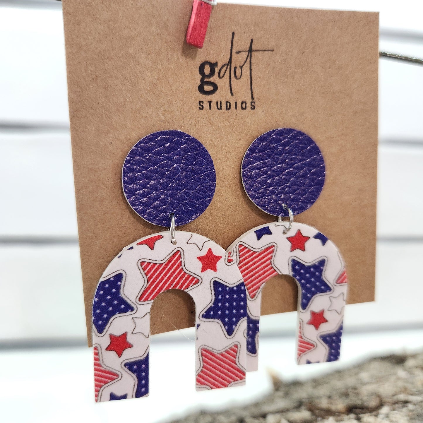 Patriotic Circle Arch Faux Leather Earrings