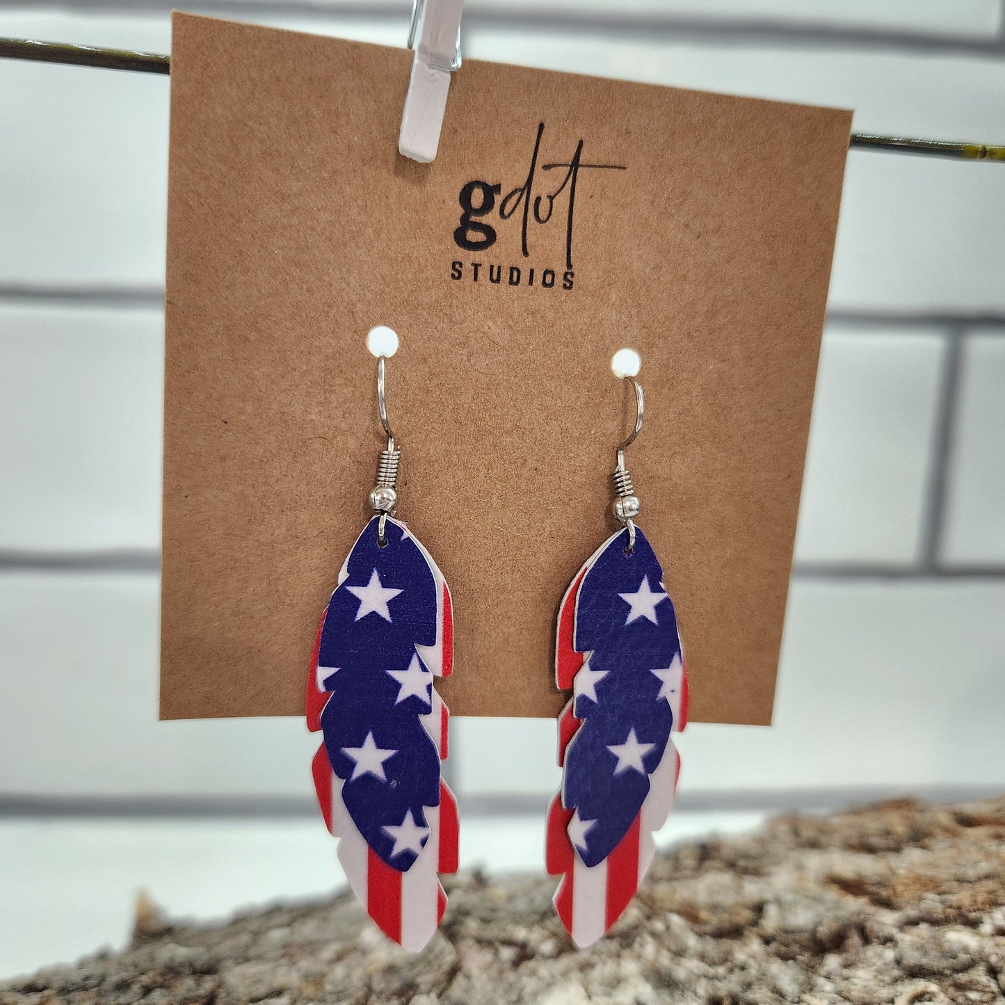 Patriotic Feather Faux Leather Earrings