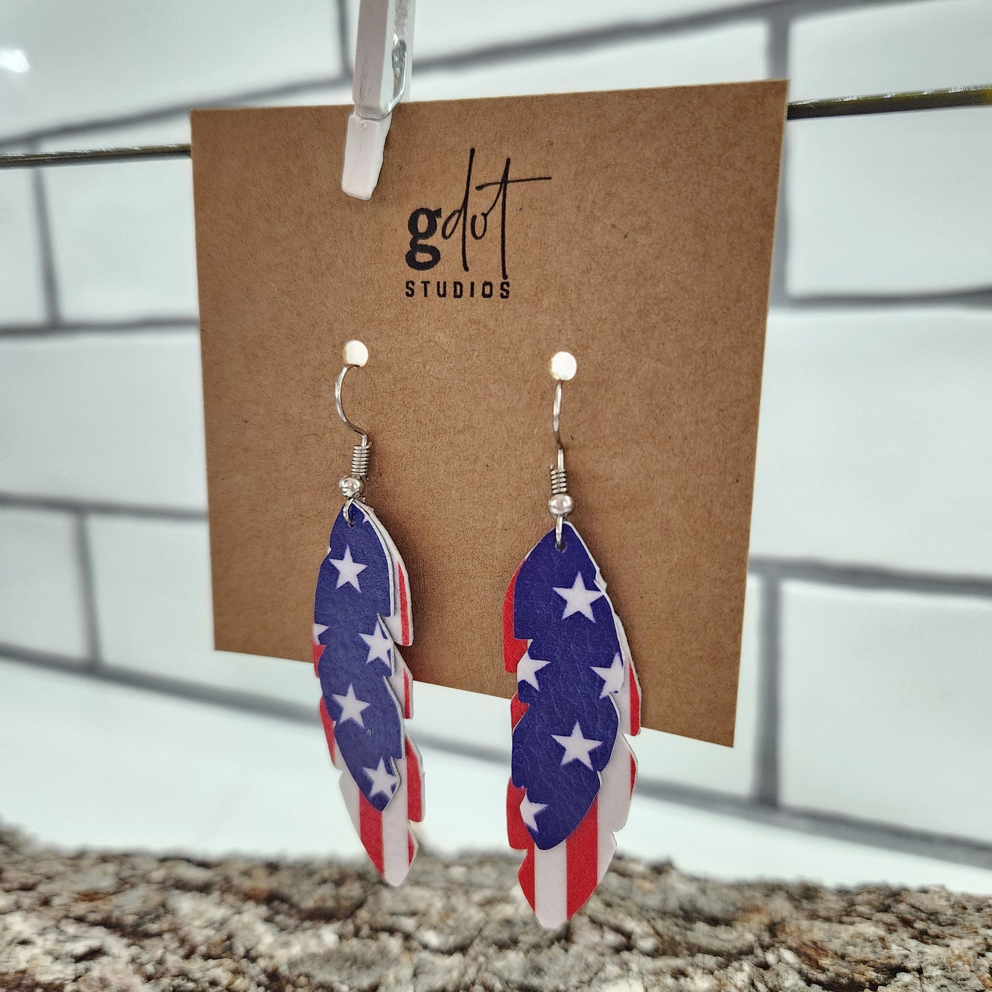 Patriotic Feather Faux Leather Earrings