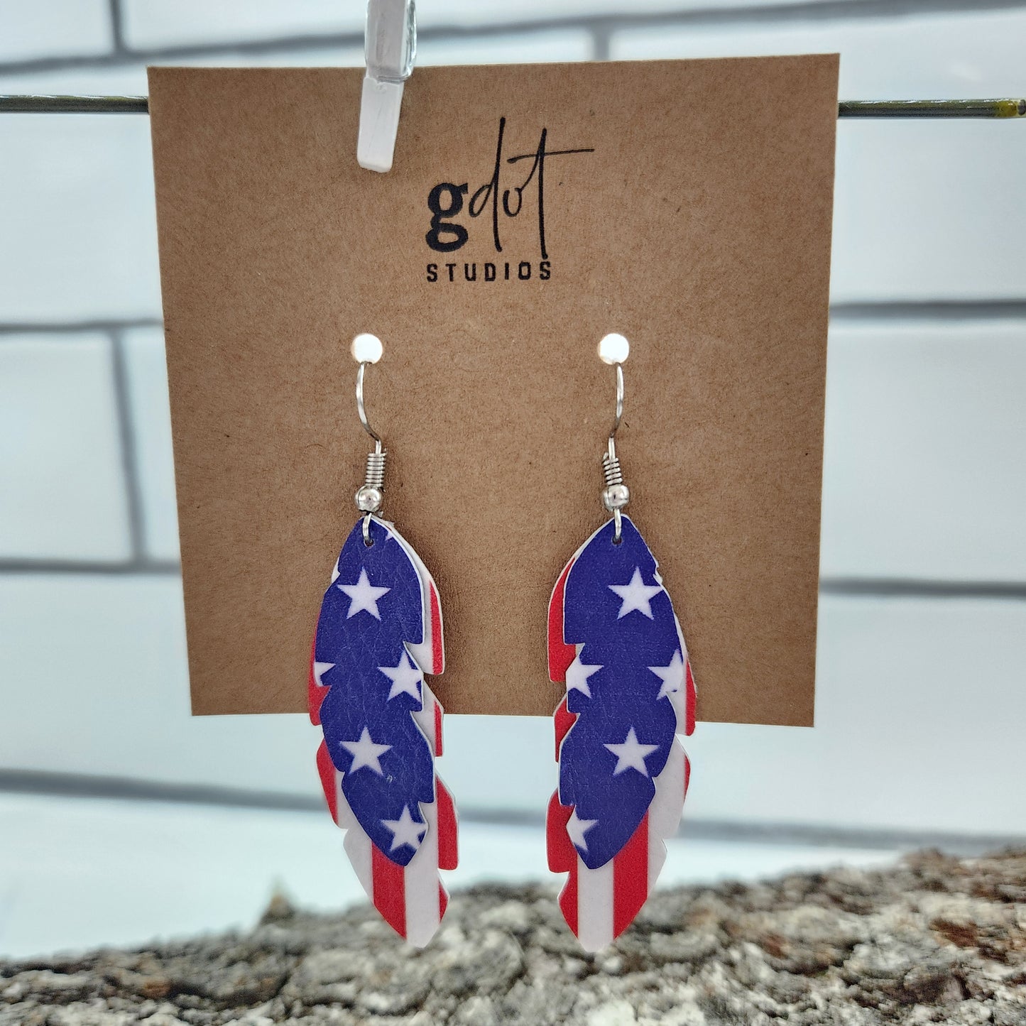 Patriotic Feather Faux Leather Earrings