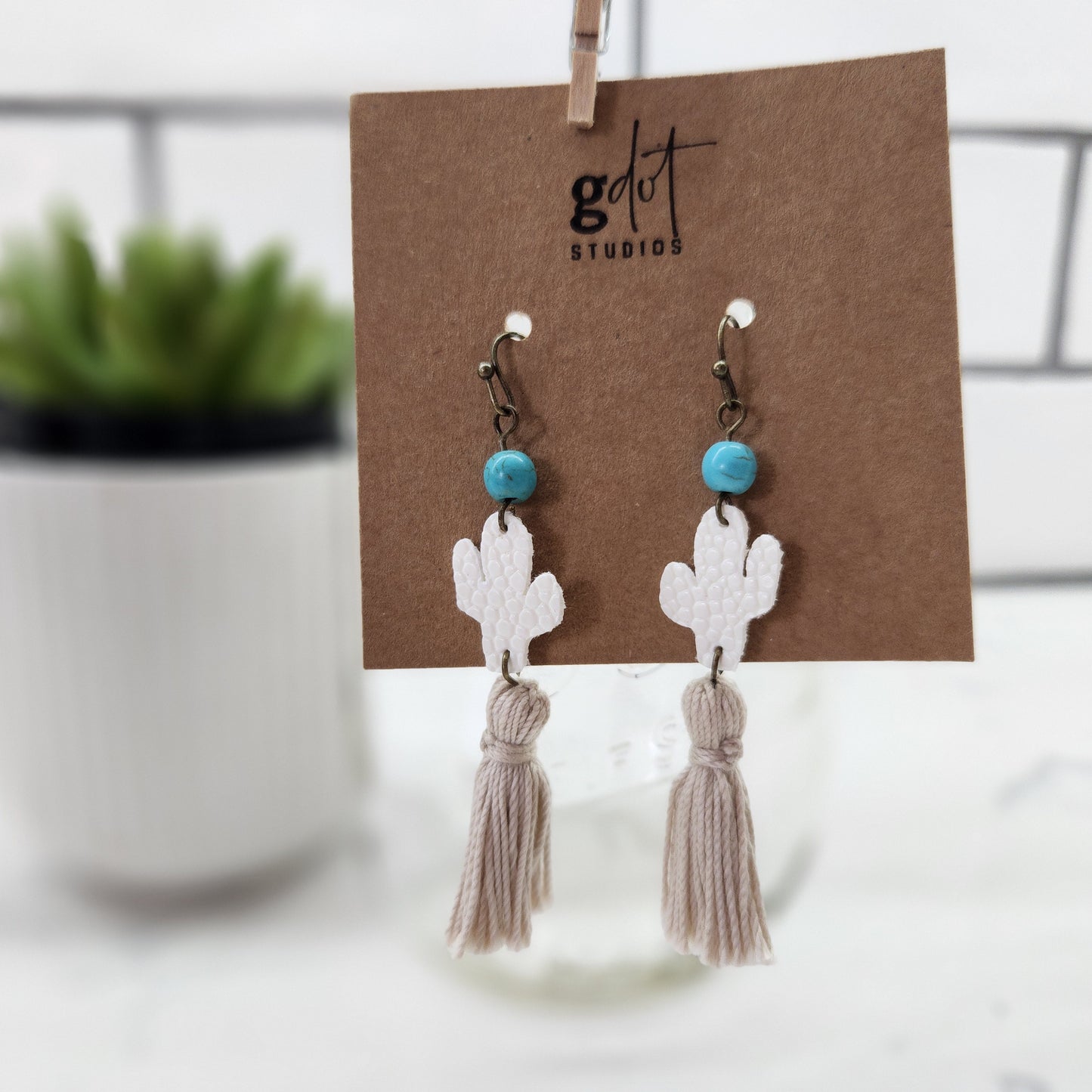 Western Cactus Tassel Faux Leather Earrings