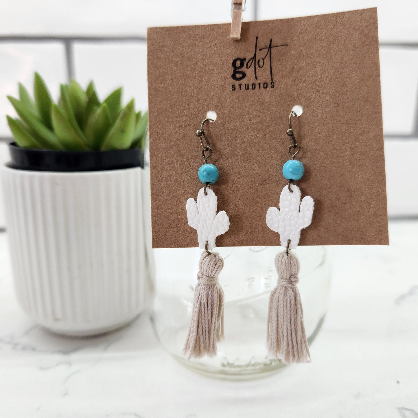 Western Cactus Tassel Faux Leather Earrings