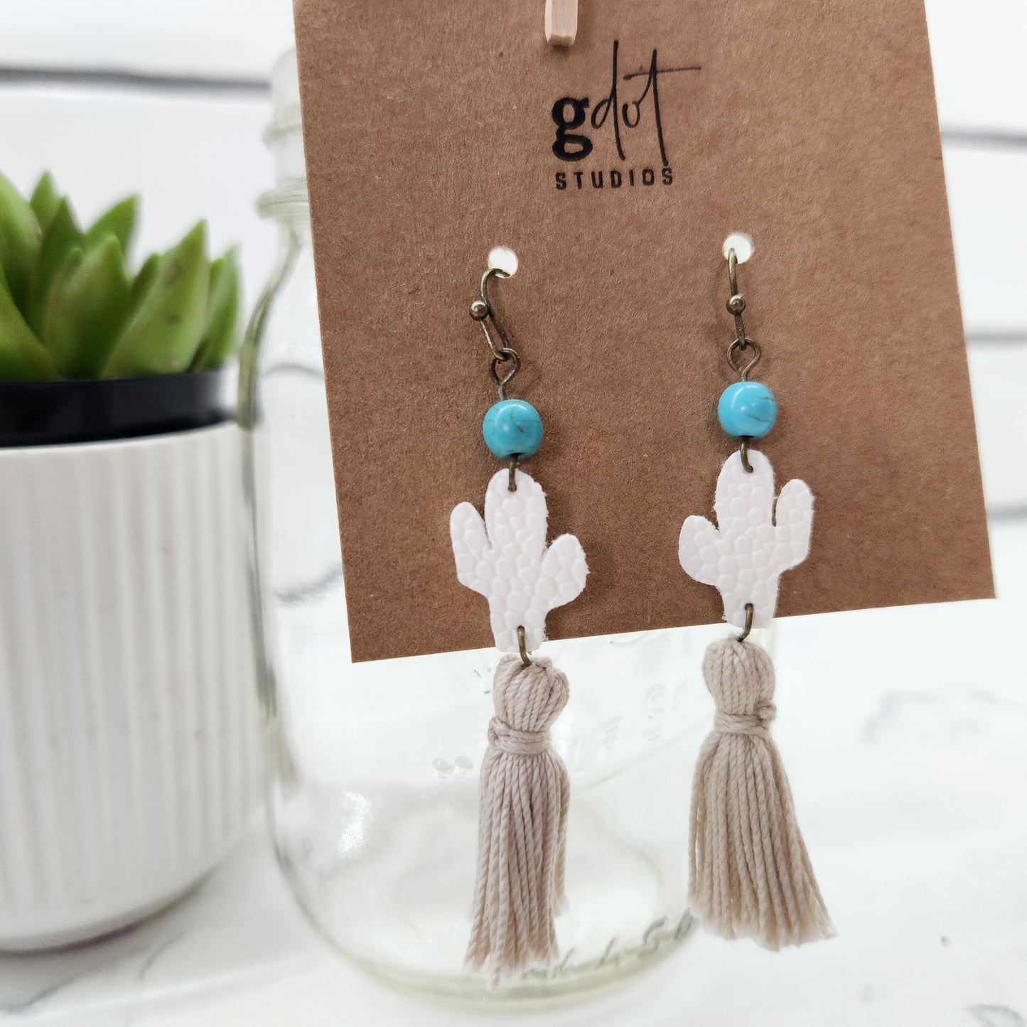 Western Cactus Tassel Faux Leather Earrings