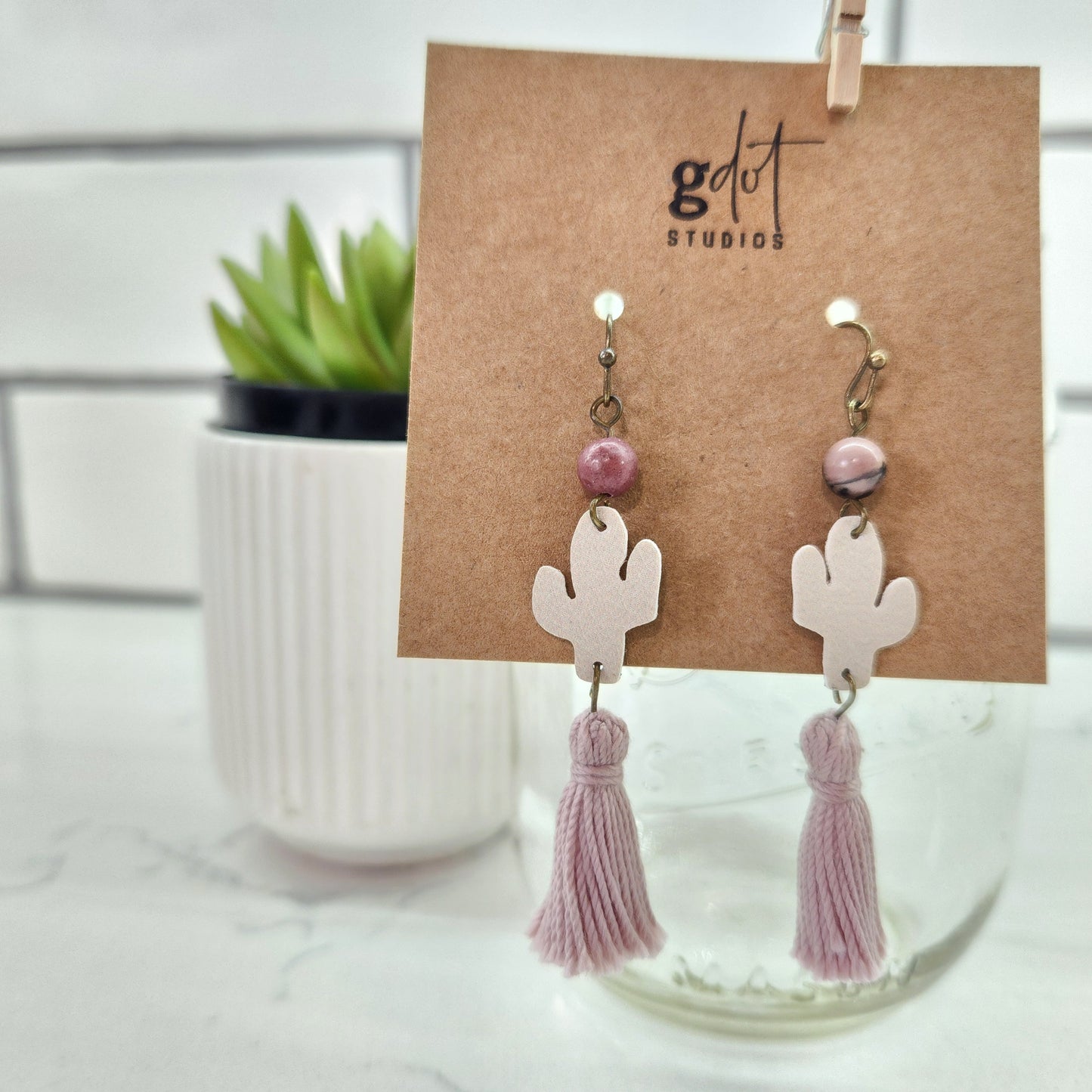 Western Cactus Tassel Faux Leather Earrings