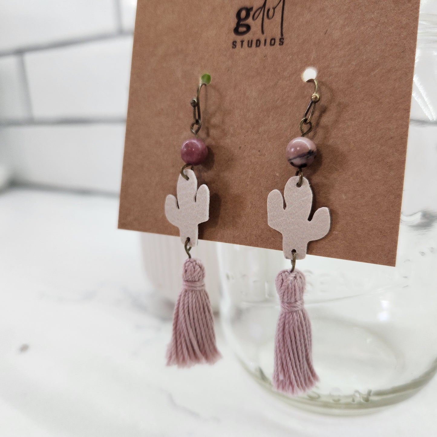 Western Cactus Tassel Faux Leather Earrings