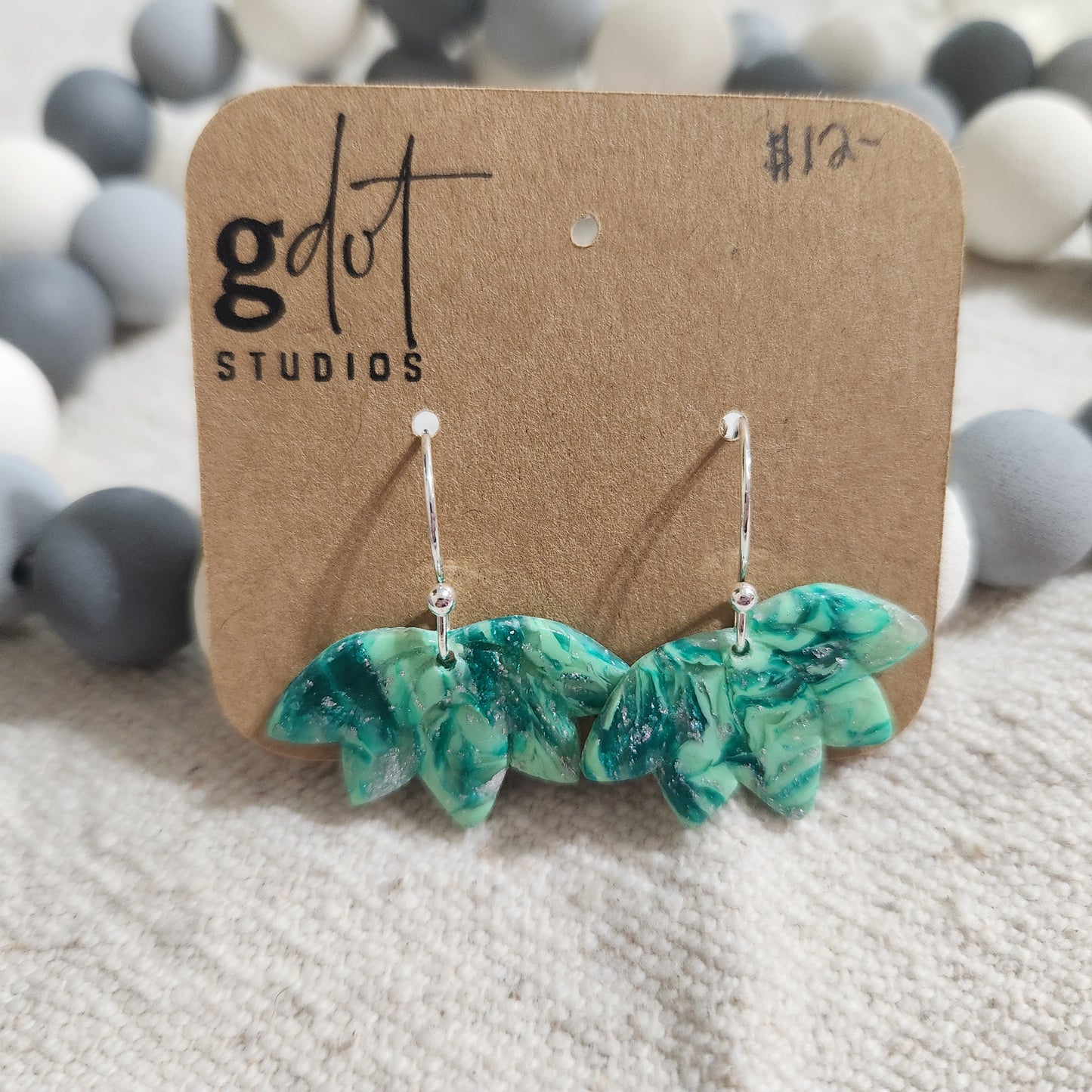Polymer Clay Green & Silver Marble Earring Collection; Polymer Clay Earrings, Summer Earrings, Vacation Accessories