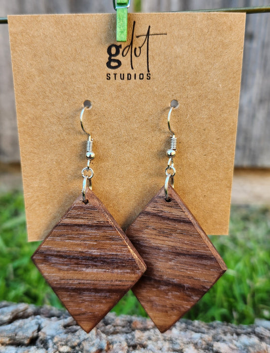 Wood Diamond Shaped Walnut Earrings