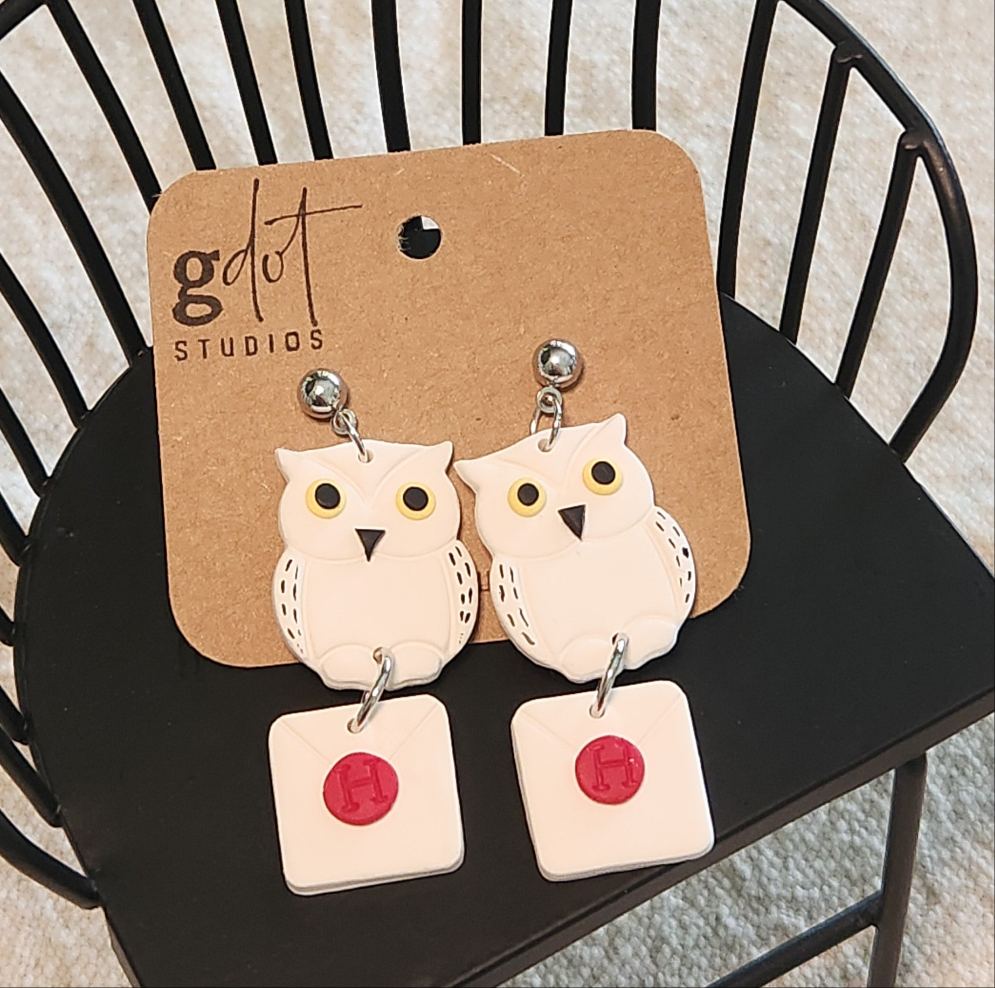 Owl Earrings with Envelope