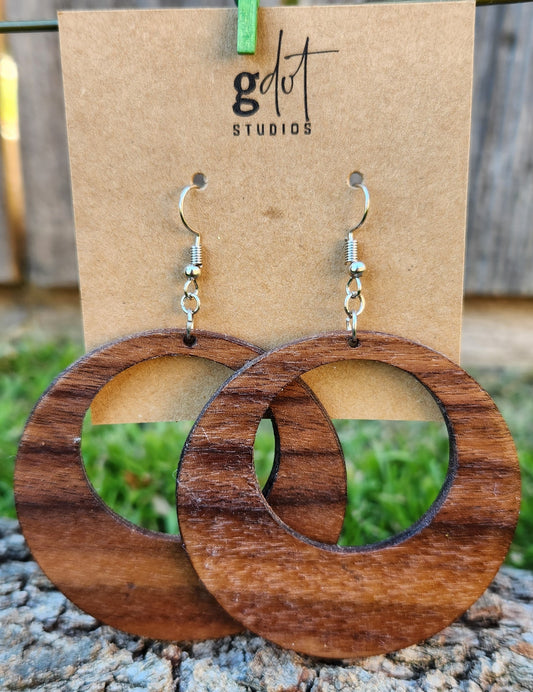 Wood Round Walnut Earrings