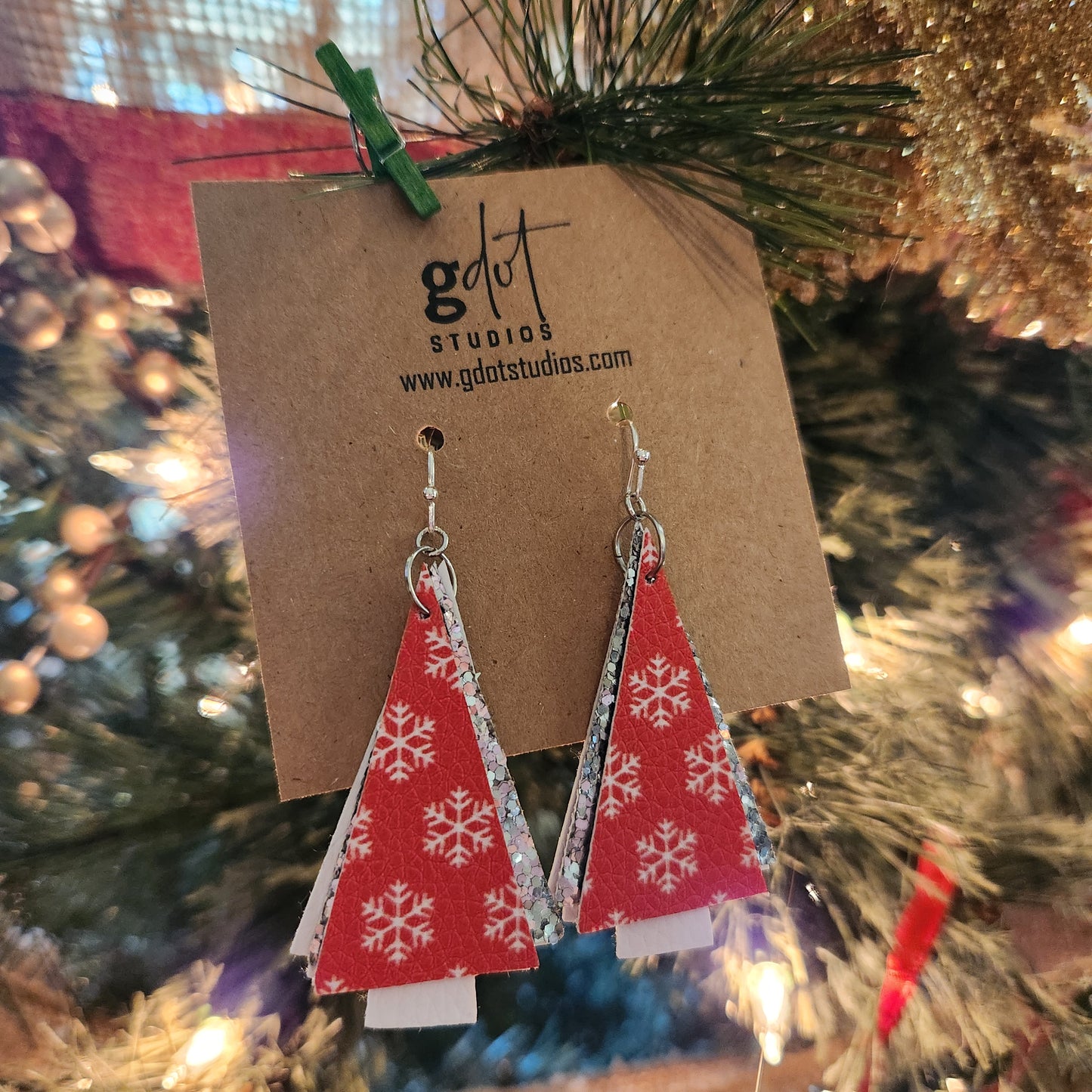 Christmas Tree Triangles Faux Leather Earrings