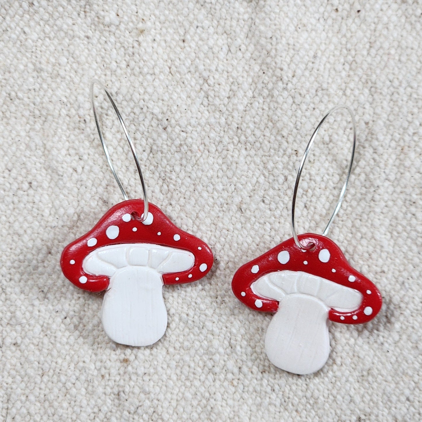 Mushroom earrings on hoops