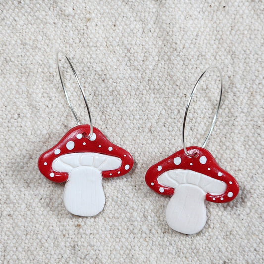 Mushroom earrings on hoops