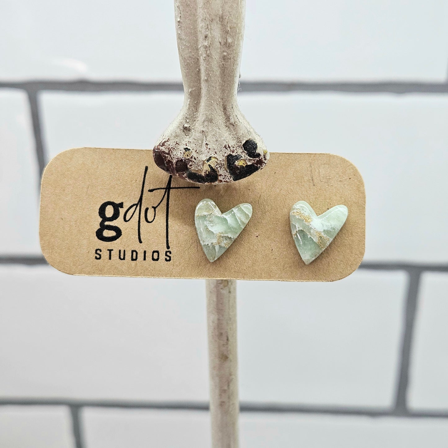 Spring Sage Marble Earring Collection; Green & Gold Dangle Earrings; Lightweight Jewelry