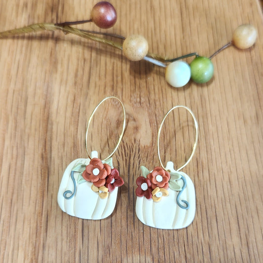 Fall Pumpkin Earrings; White Pumpkin Jewelry; Autumn Accessories; Embellished Pumpkin