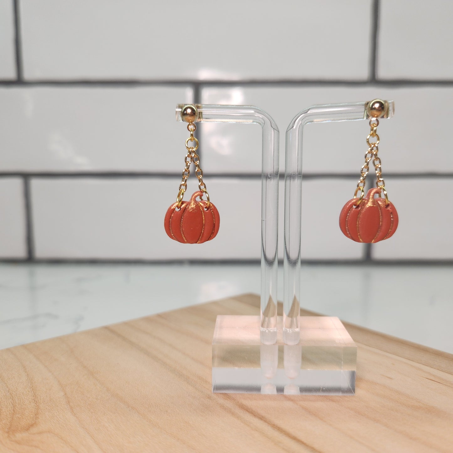 Fall Pumpkin Dangle Earrings; Autumn Earrings; Polymer Clay