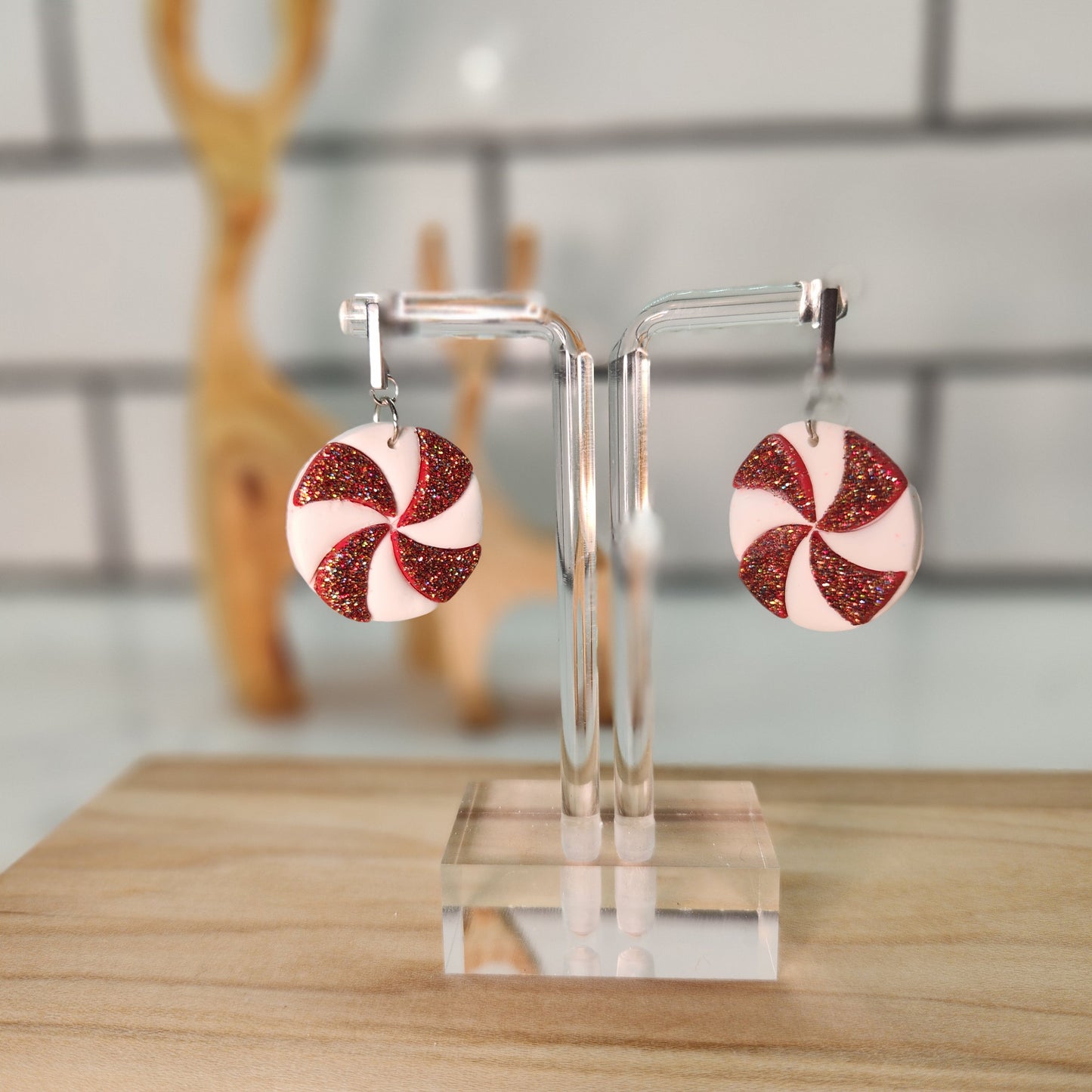 Christmas Peppermint Earrings; Festive Holiday Accessories; Twisted Peppermint