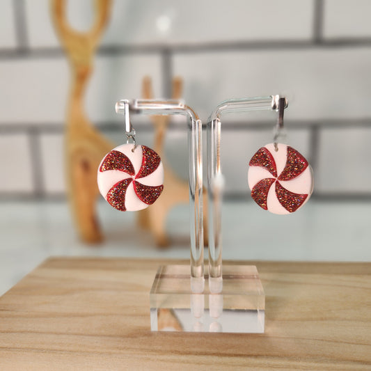 Christmas Peppermint Earrings; Festive Holiday Accessories; Twisted Peppermint