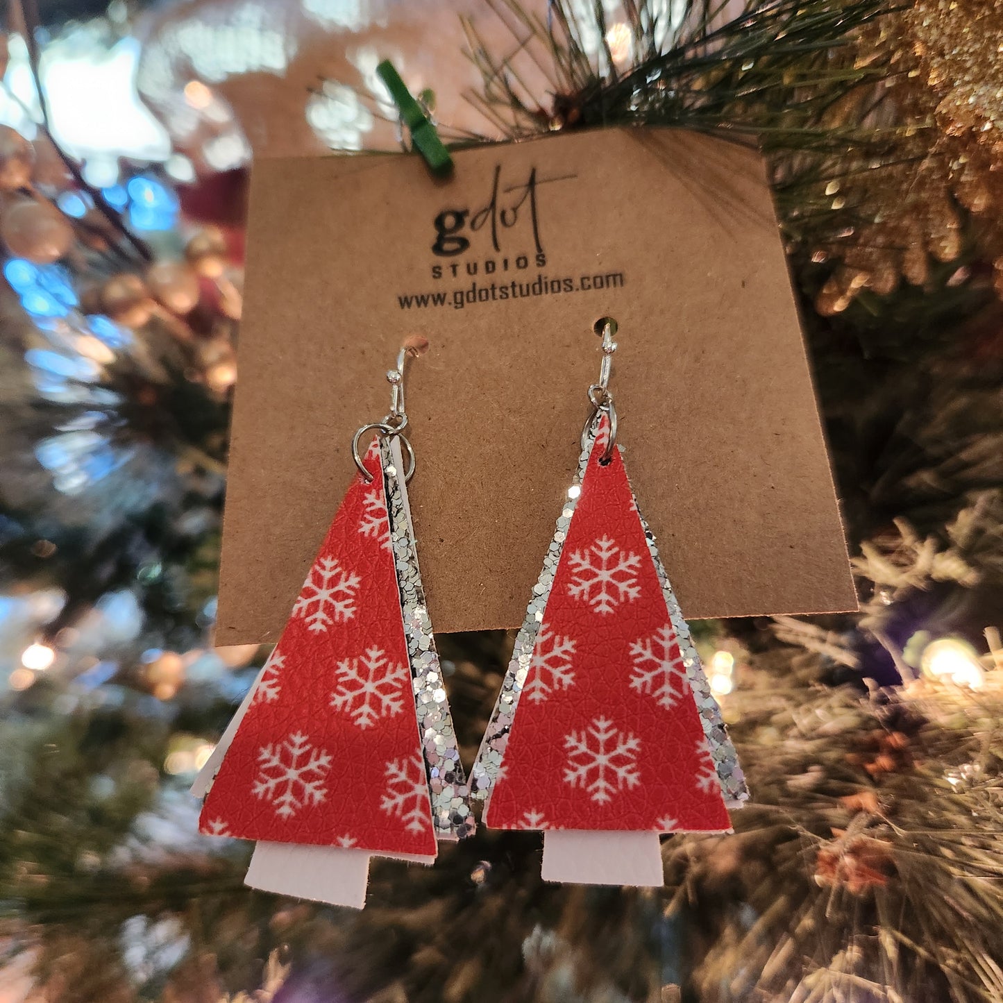 Christmas Tree Triangles Faux Leather Earrings