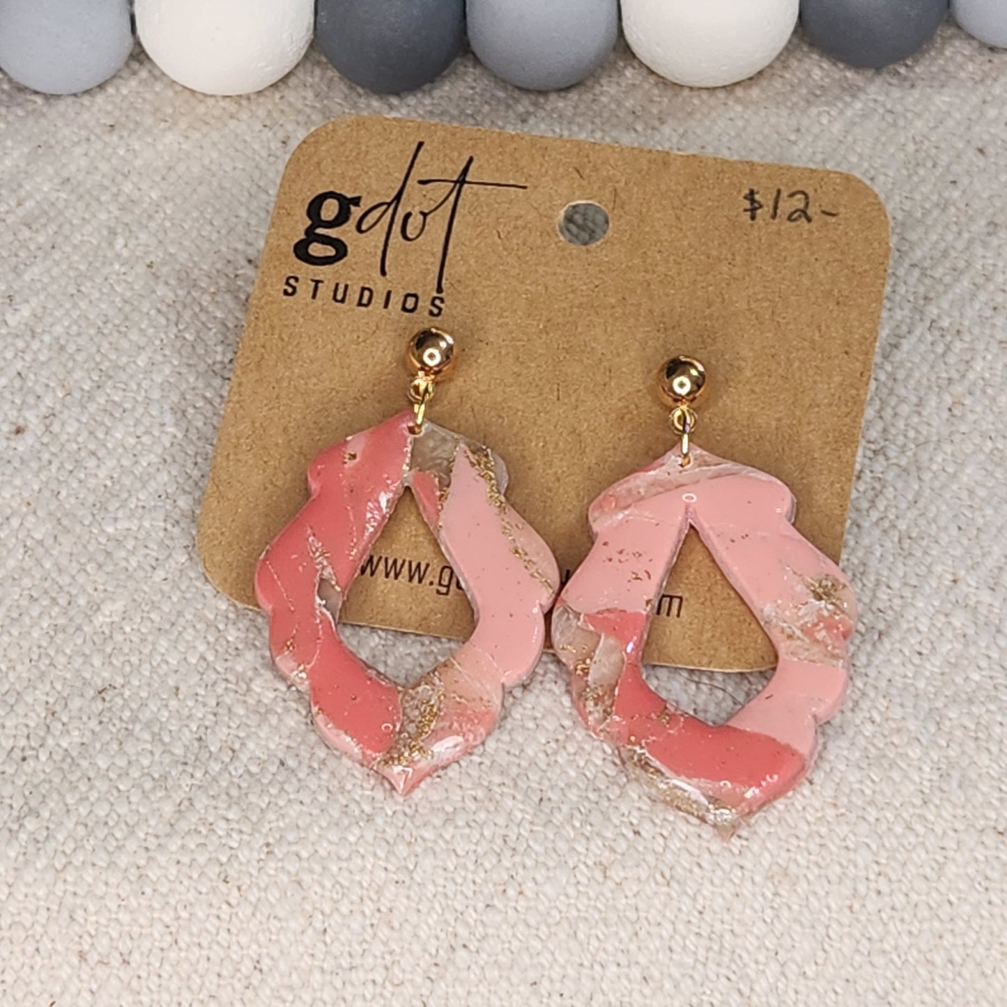 Polymer Clay Coral & Gold Marble Earring Collection; Unique Accessories; Statement Jewelry