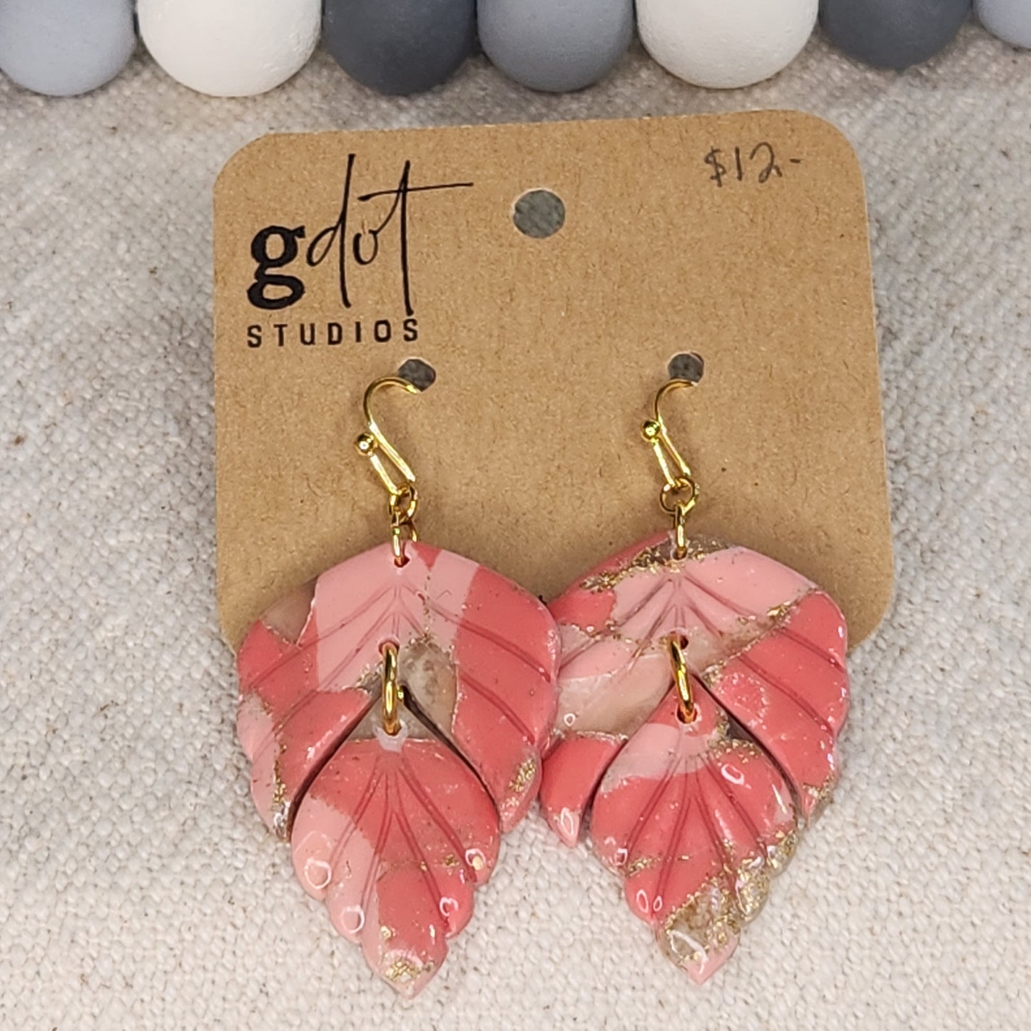 Polymer Clay Coral & Gold Marble Earring Collection; Unique Accessories; Statement Jewelry