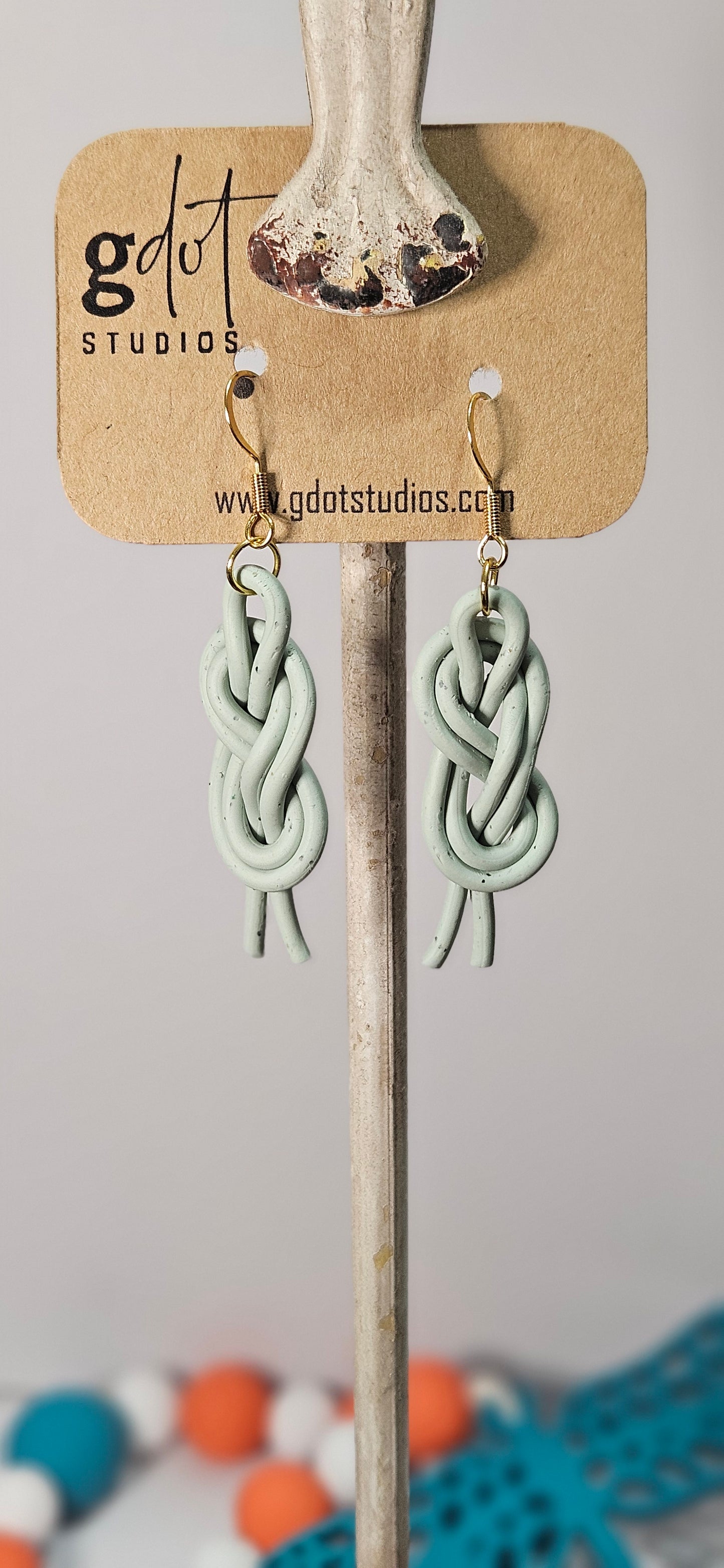 Neutral Sage Knot Earrings; Lightweight Unique Jewelry