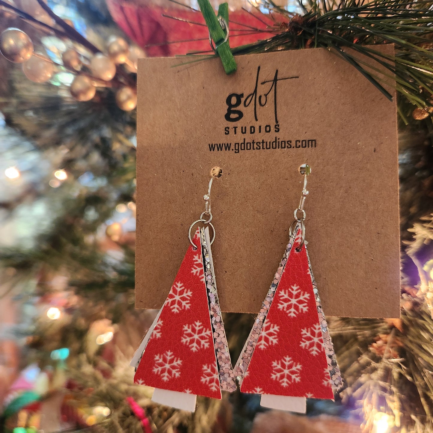 Christmas Tree Triangles Faux Leather Earrings