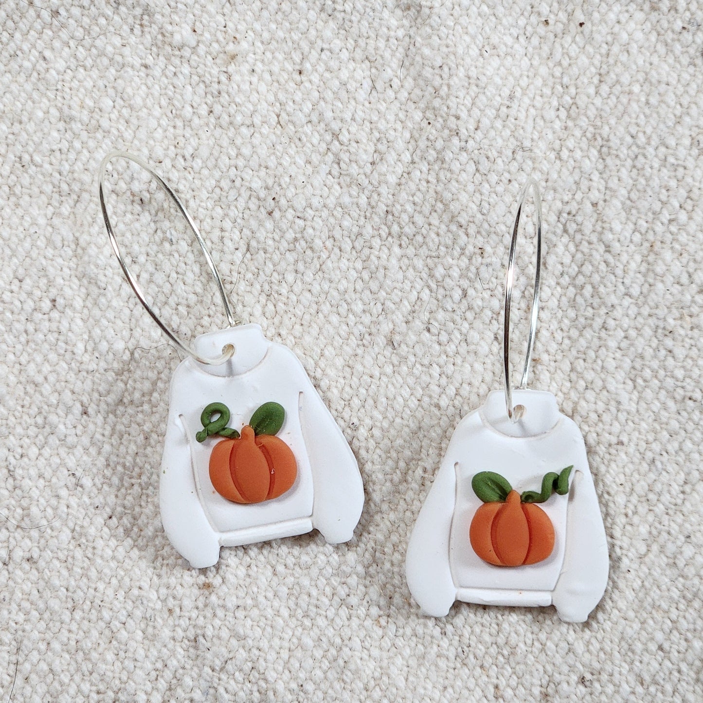 Fall Sweater Earrings with Pumpkins on Hoops