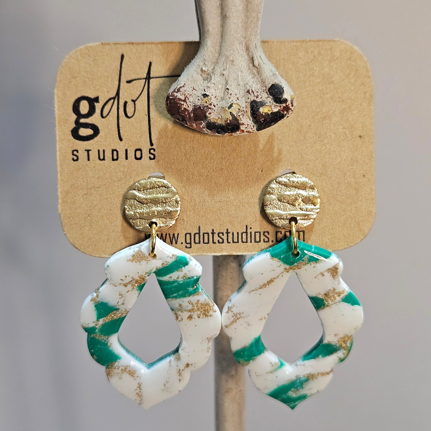 Spring Green & White Marble Earrings; Lightweight Jewelry; Marbled Polymer Clay Earrings