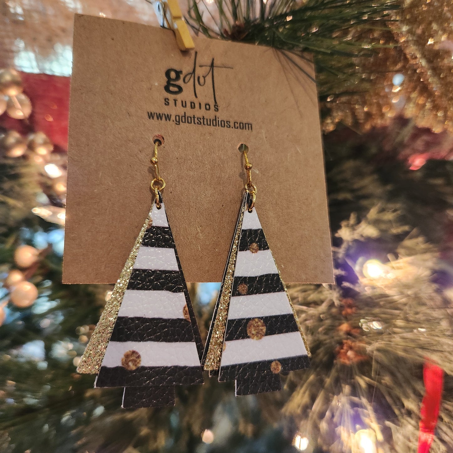 Christmas Tree Triangles Faux Leather Earrings